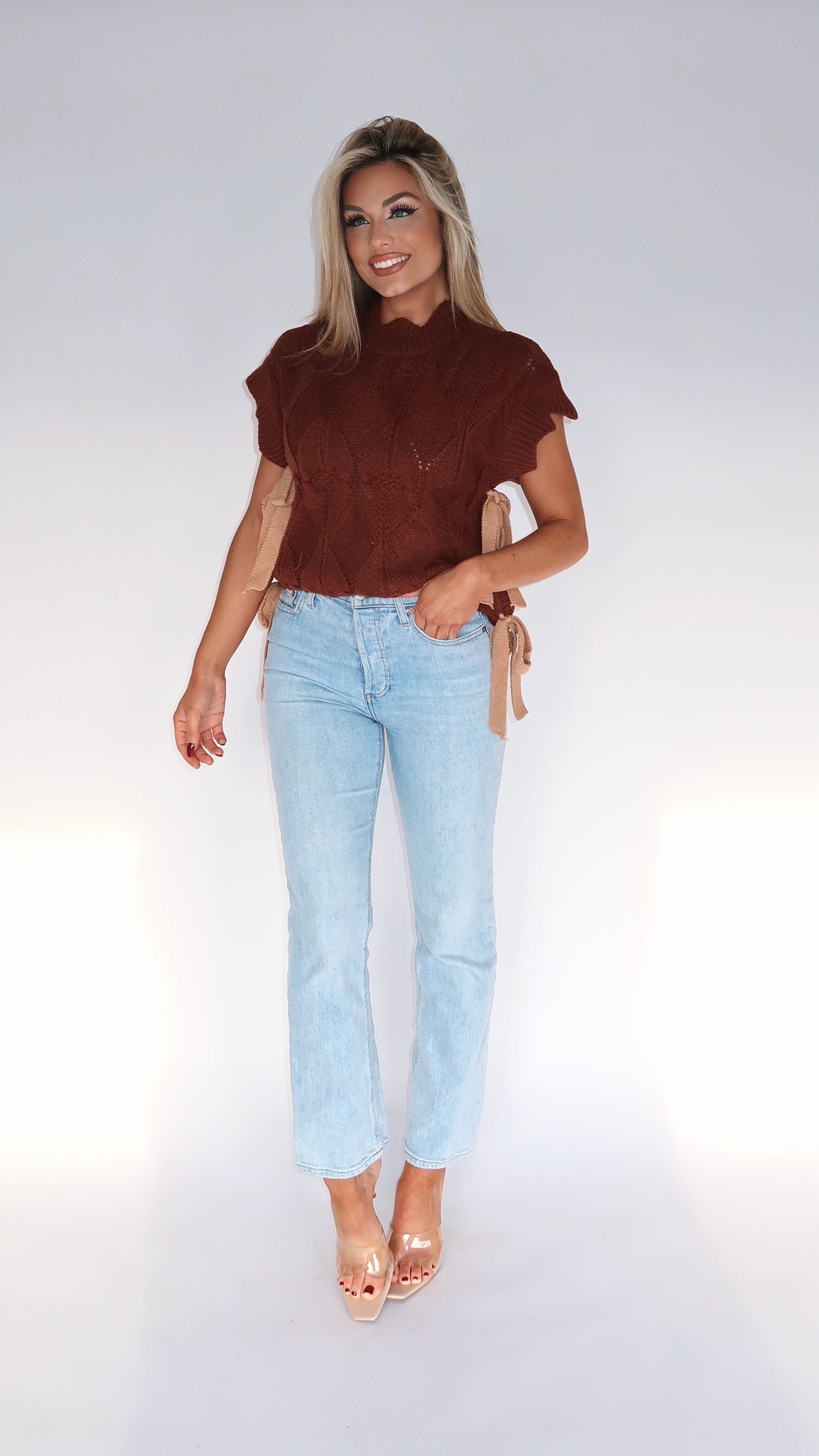 CRANBERRY BLISS BOW SWEATER VEST BROWN