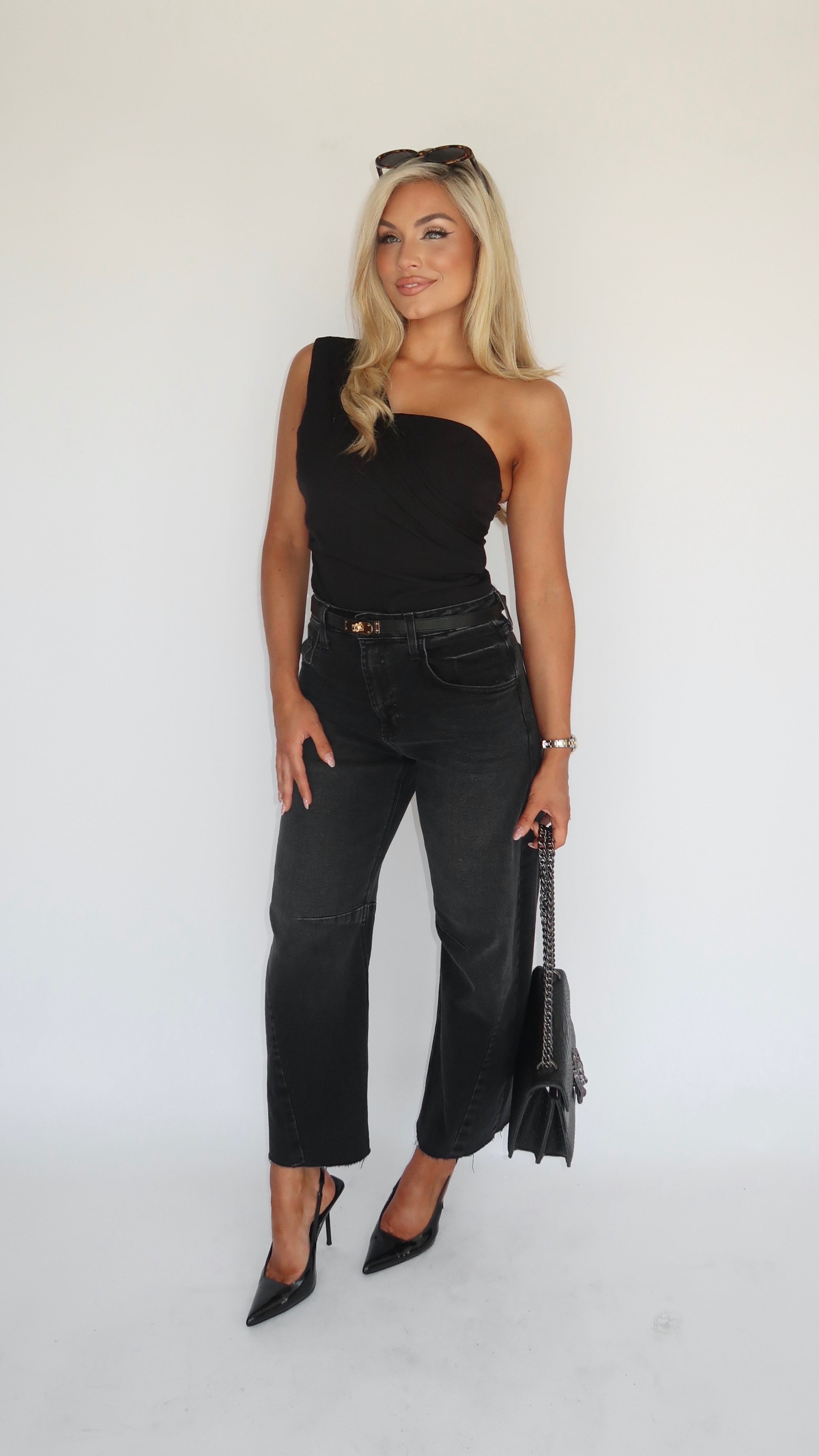 MARBELLA ONE SHOULDER BLACK TOP