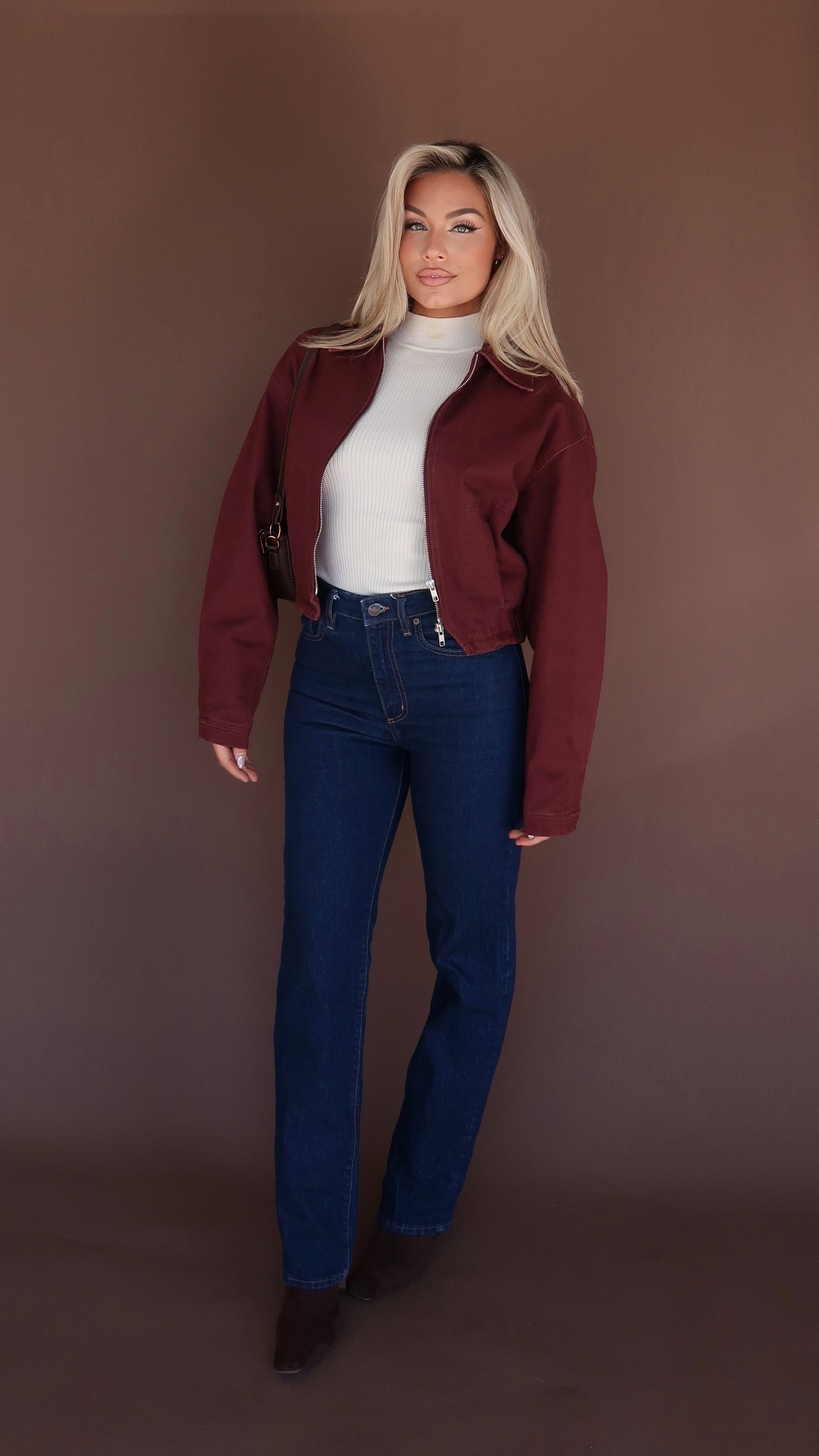 MERLOT CROPPED BOMBER BARN JACKET
