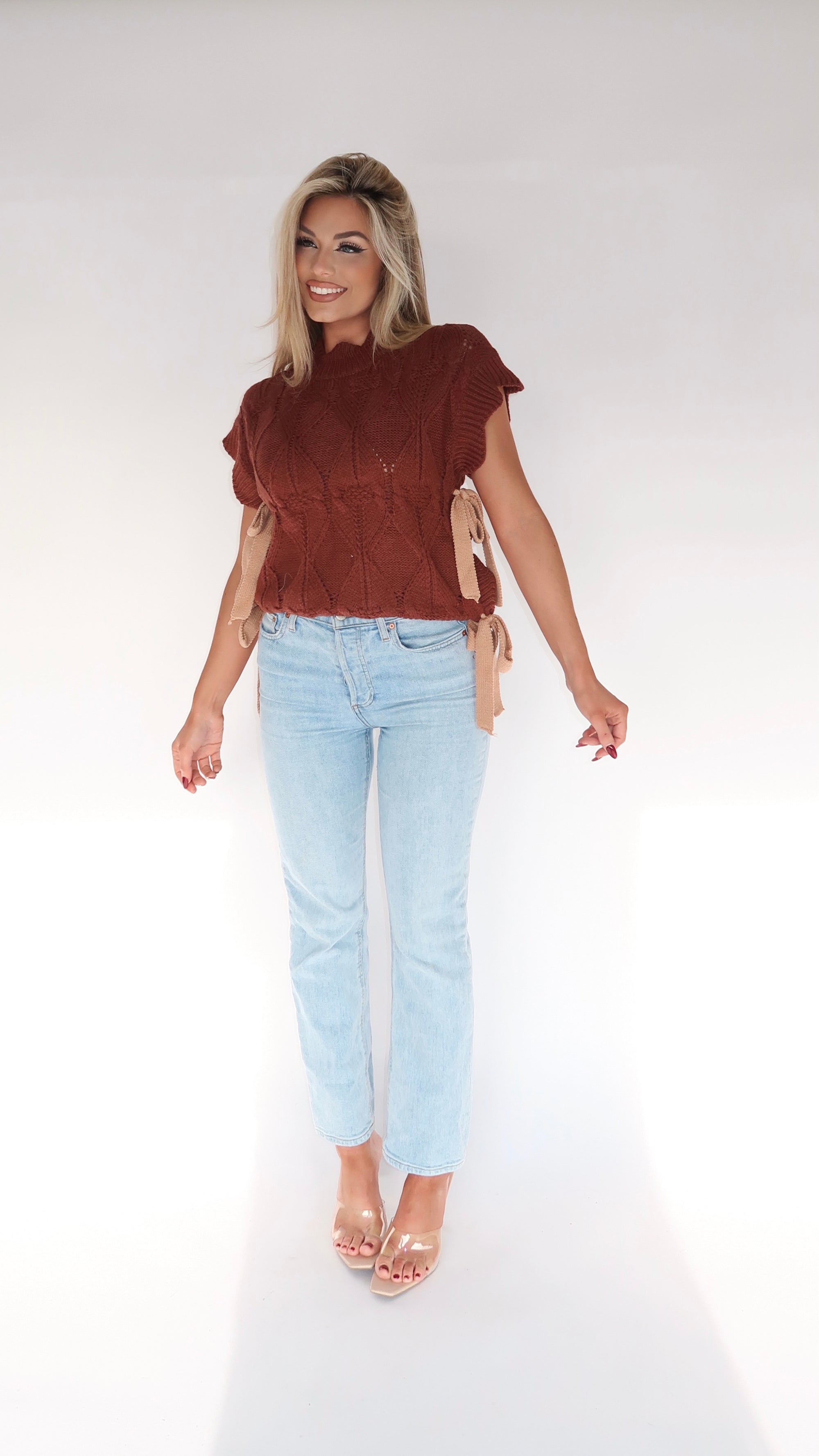 CRANBERRY BLISS BOW SWEATER VEST BROWN