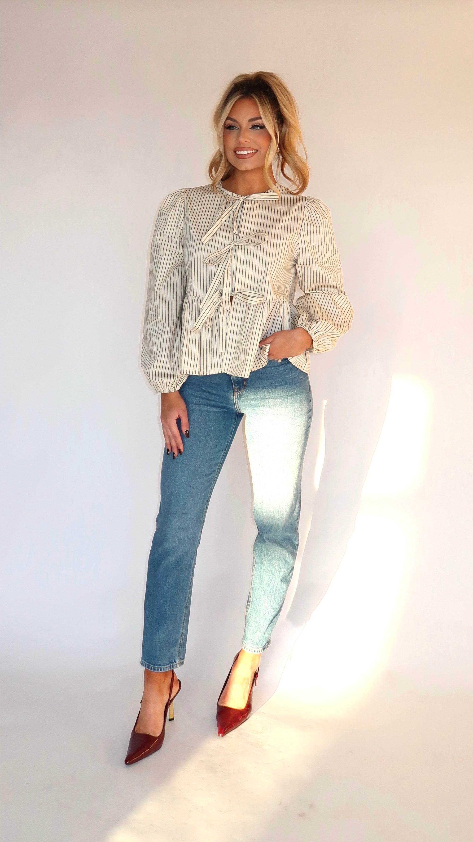 AUGUST STRIPED BOW TIE TOP
