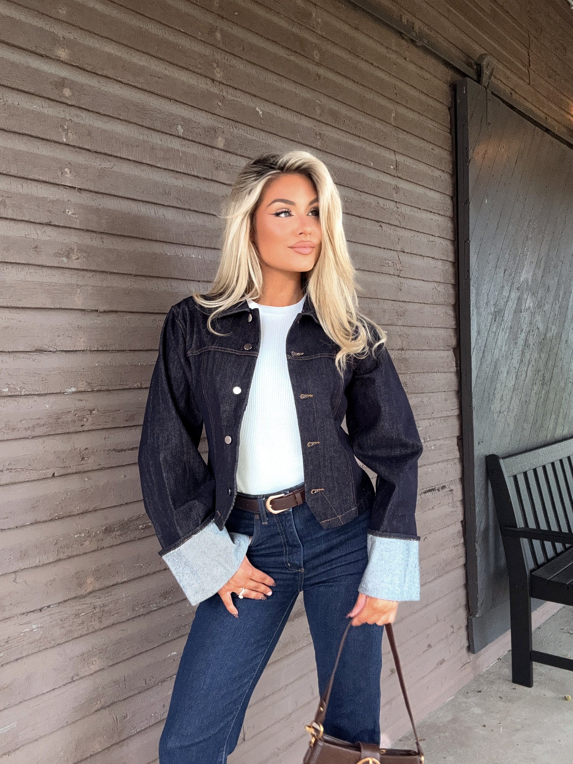 DENIM TRENCH CROPPED JACKET