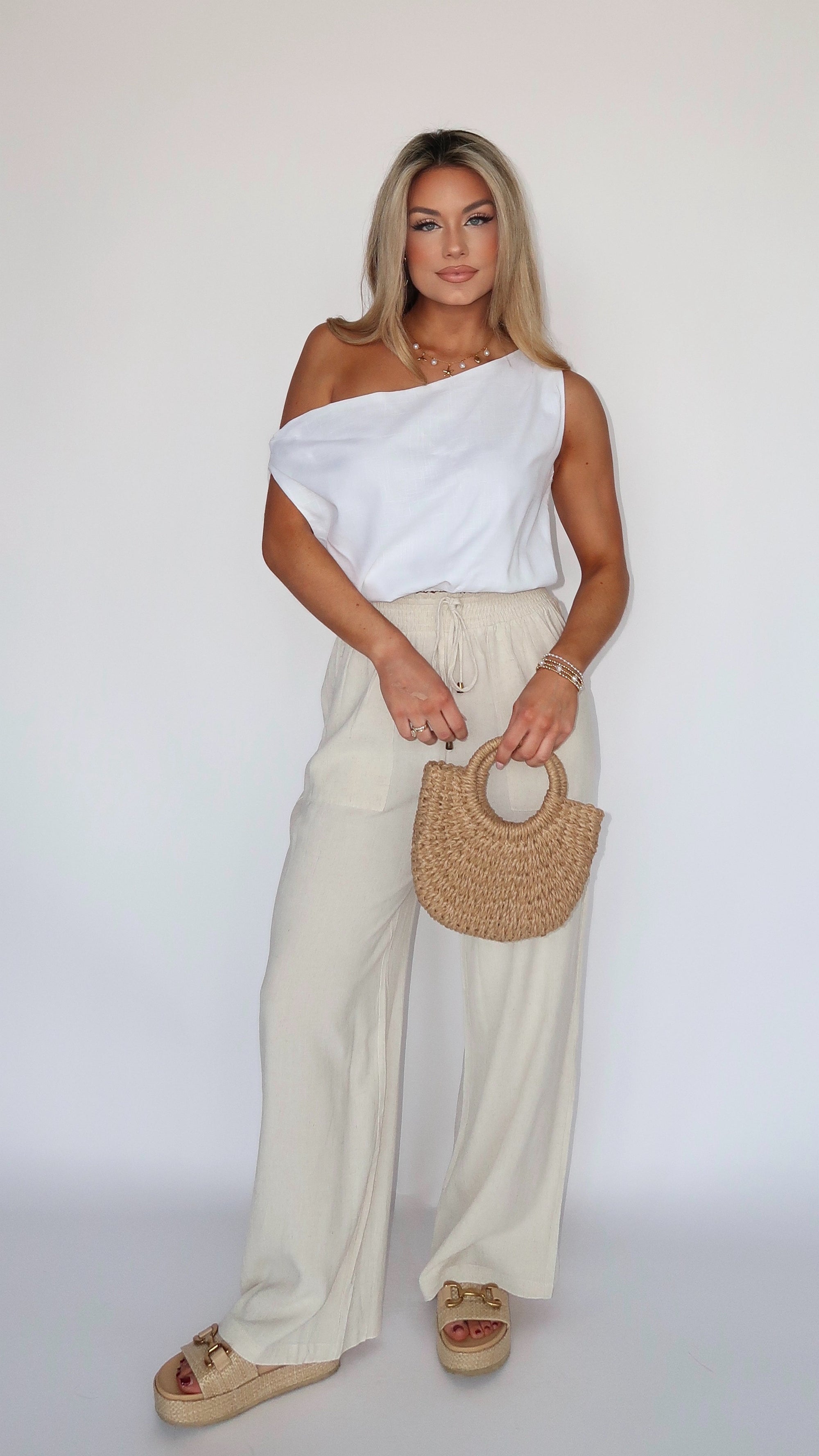 BONDI LINEN OFF THE SHOULDER TOP