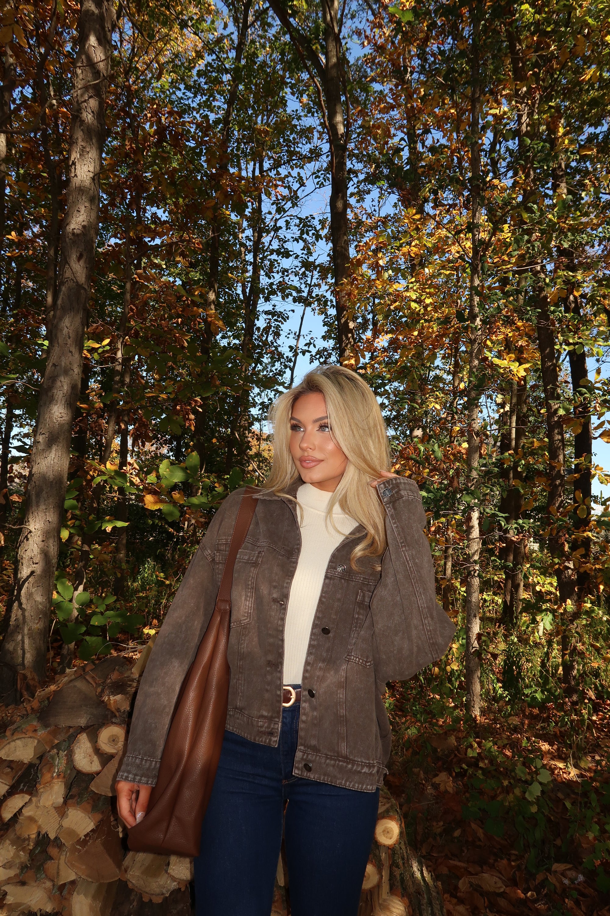 STAPLE OVERSIZED DENIM JACKET BROWN