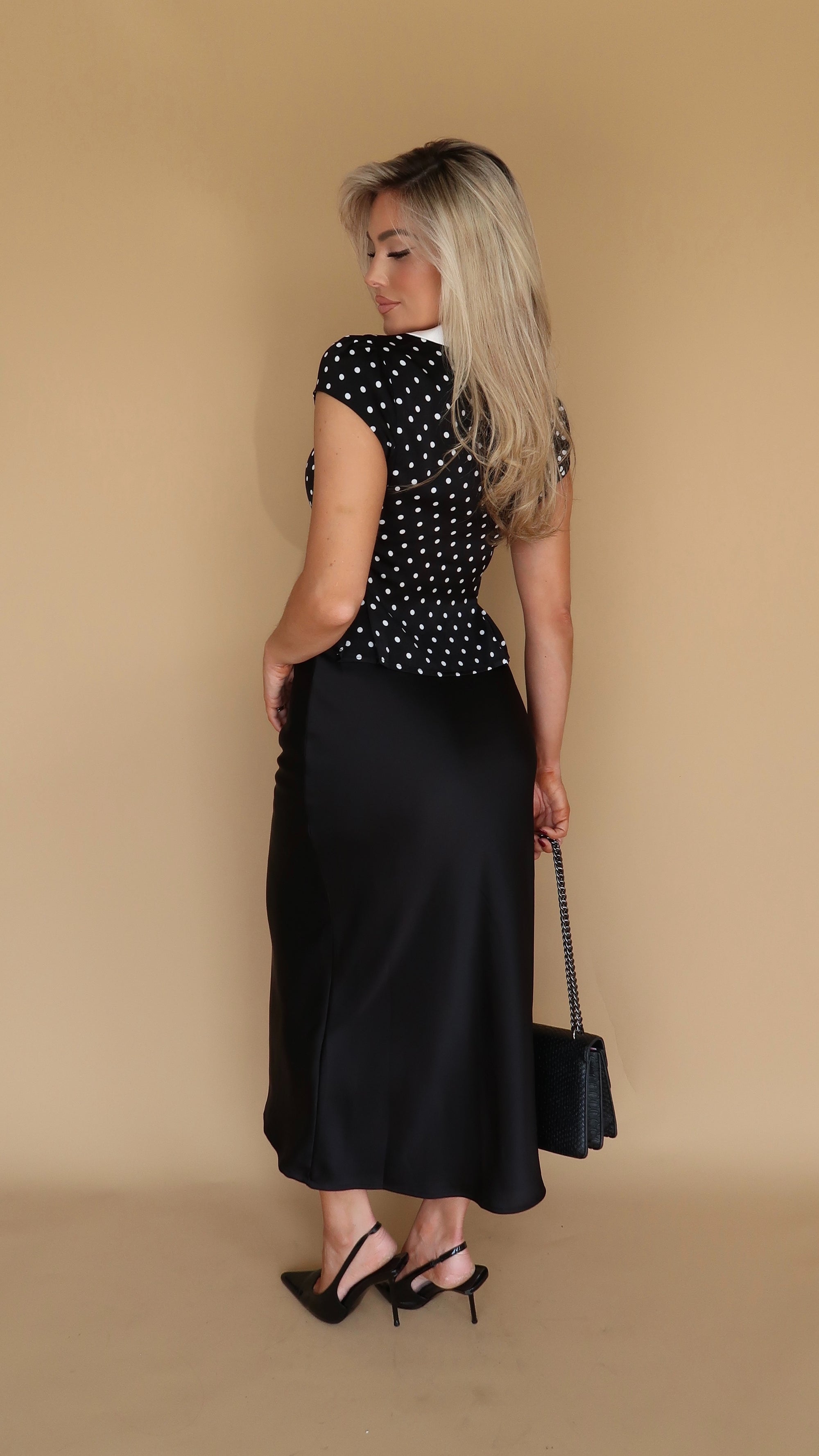 CINDY POLKA DOT COLLARD TOP