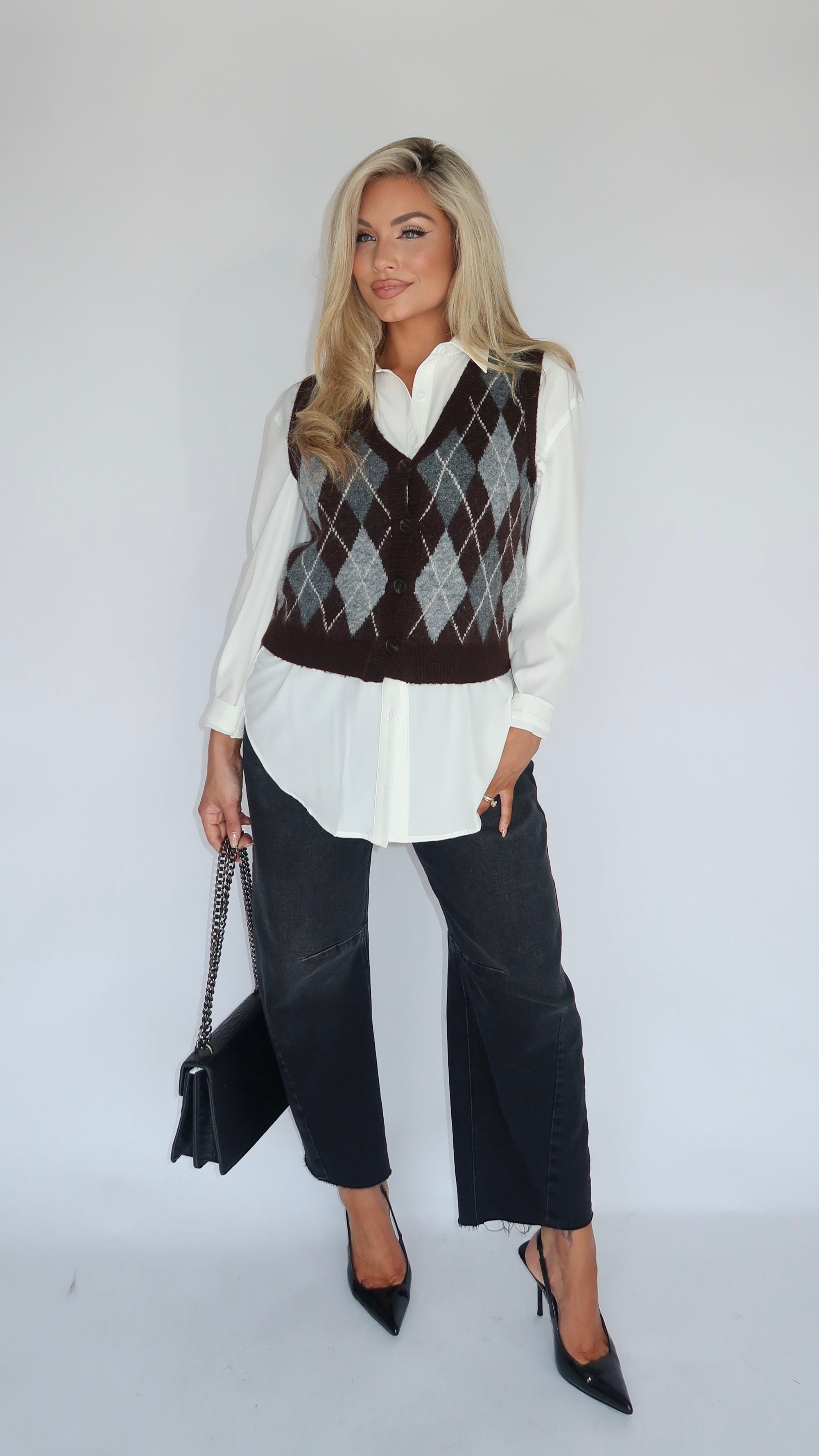 OXFORD PLAID SWEATER VEST BROWN