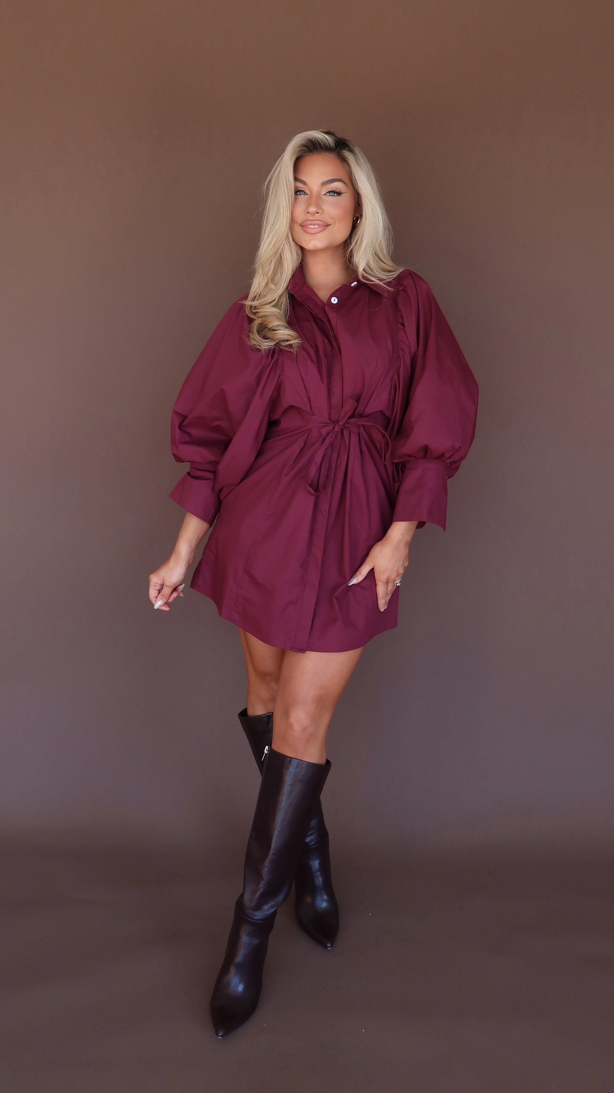 NOVEMBER PUFF SLEEVE DRESS CRANBERRY