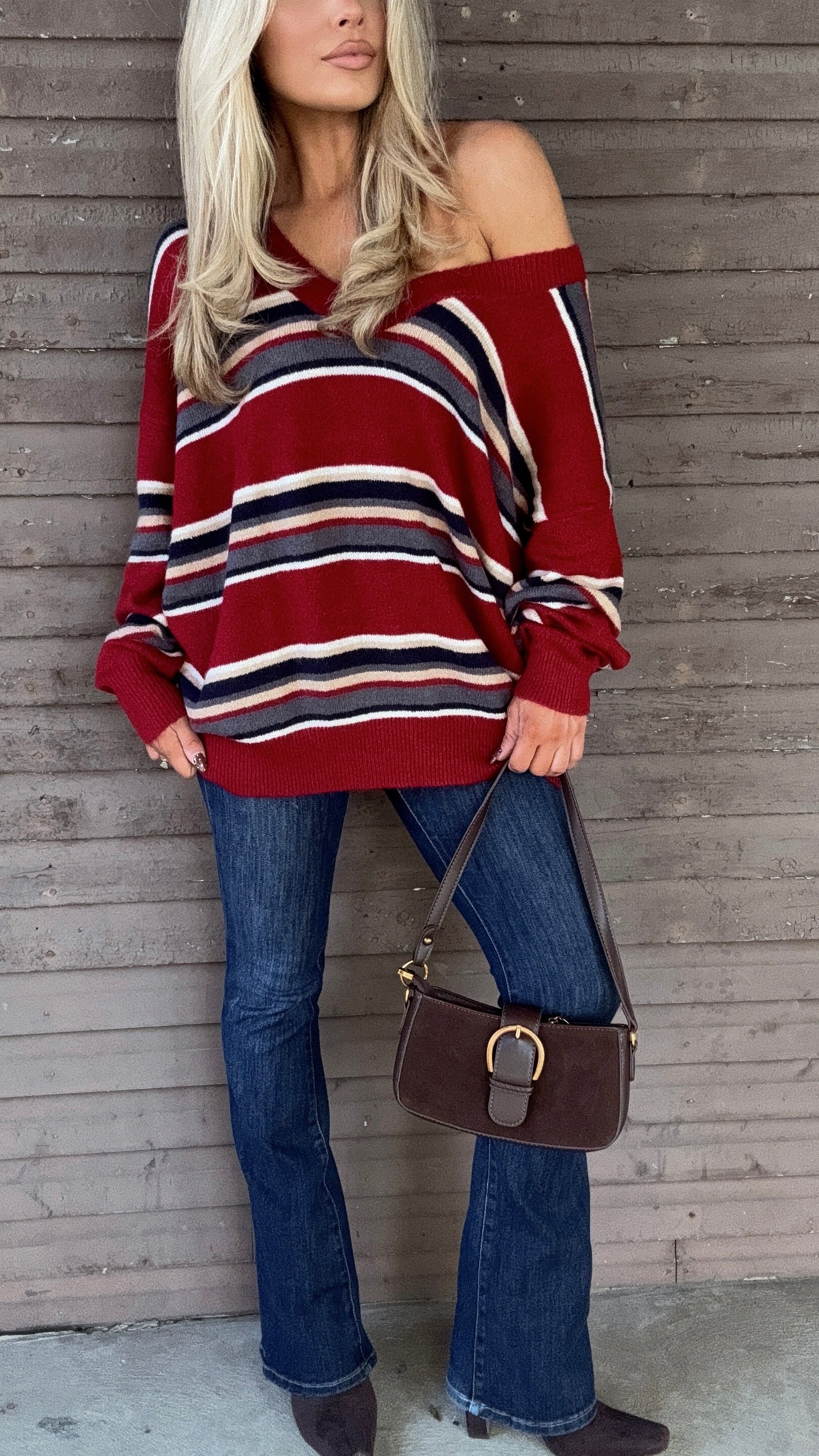 POLO STRIPED OVERSIZED SWEATER RED