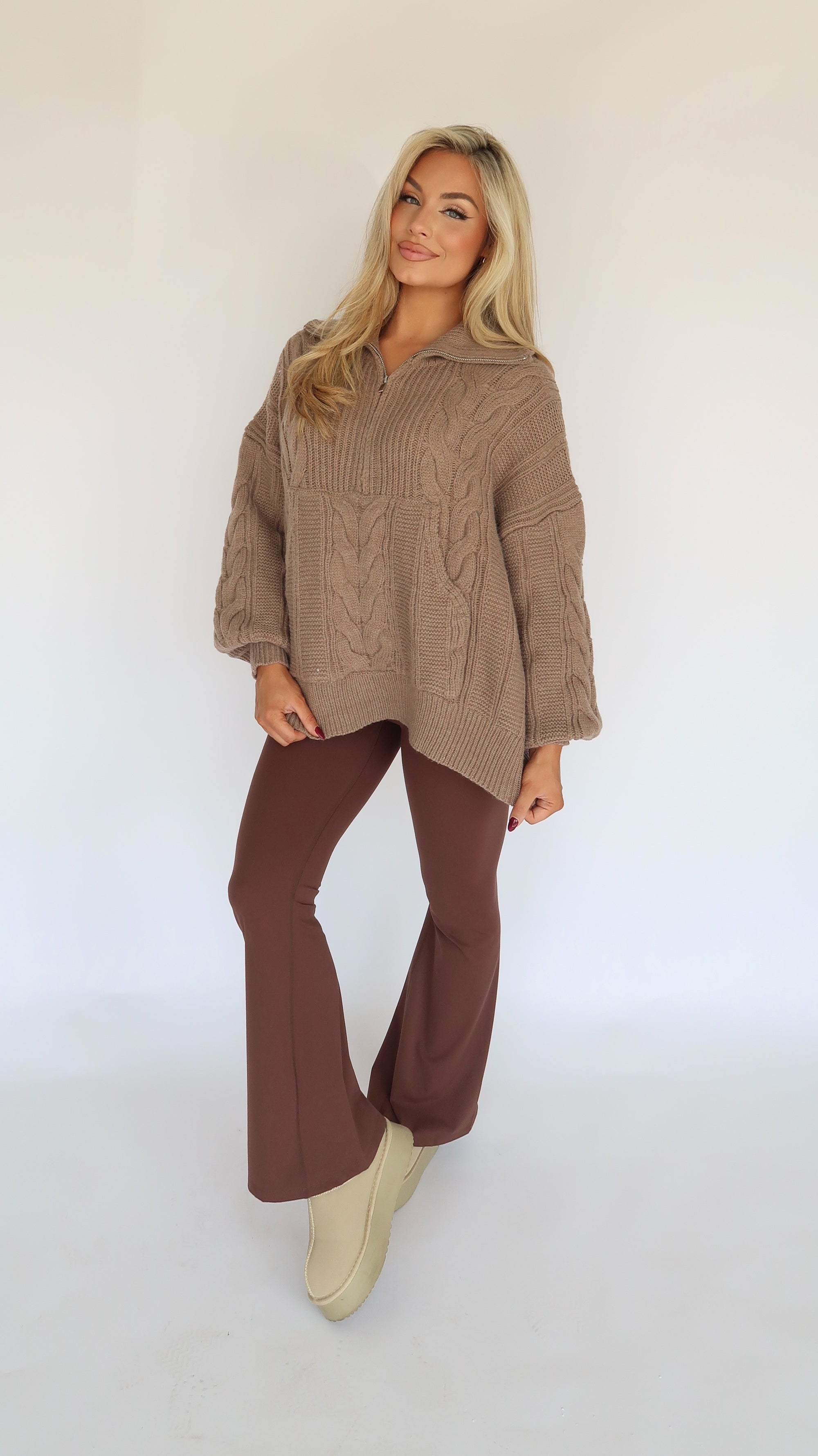 ERIKA CABLE KNIT PULLOVER MOCHA