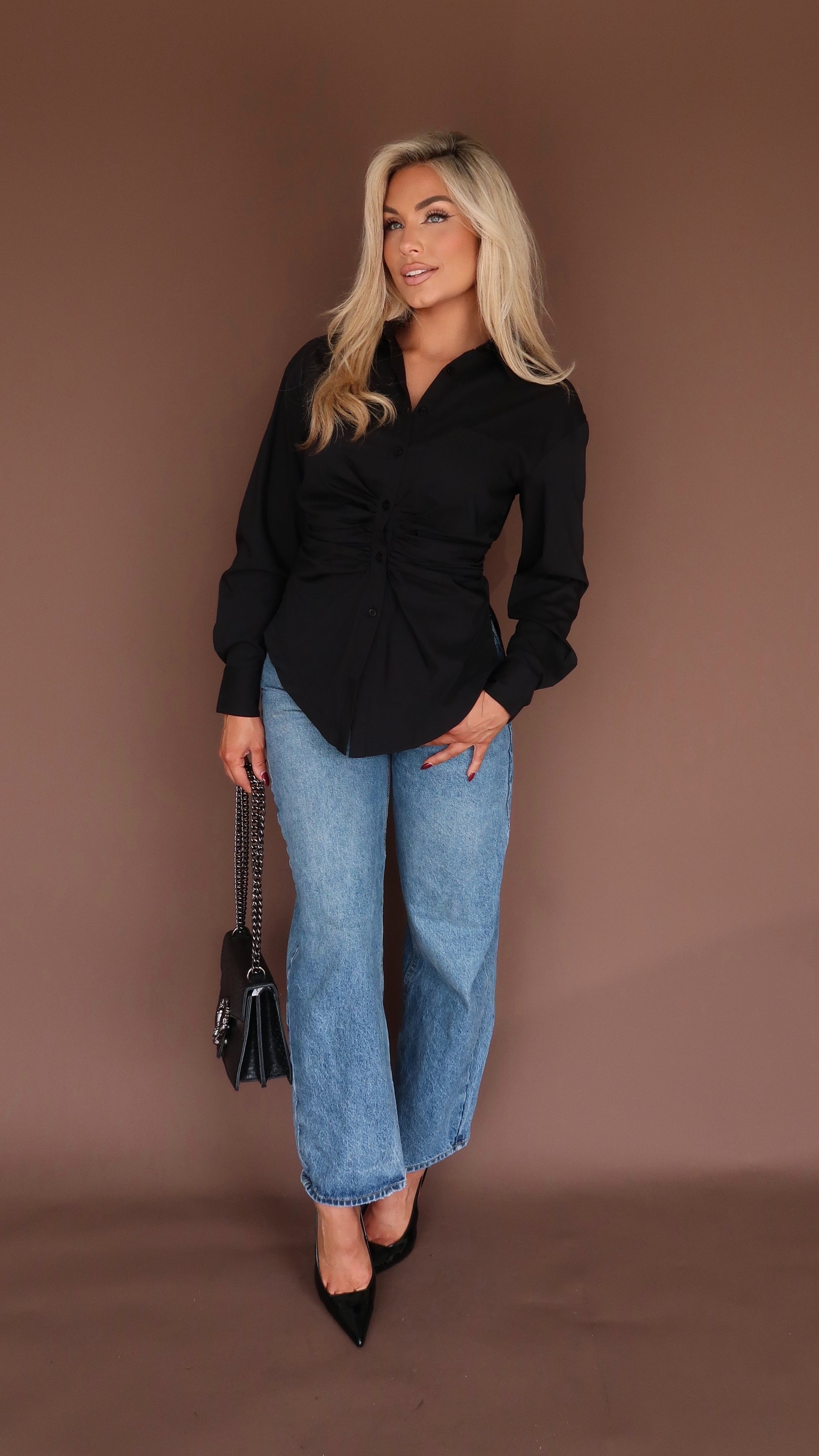 DOLCE RUCHED BUTTON DOWN TOP