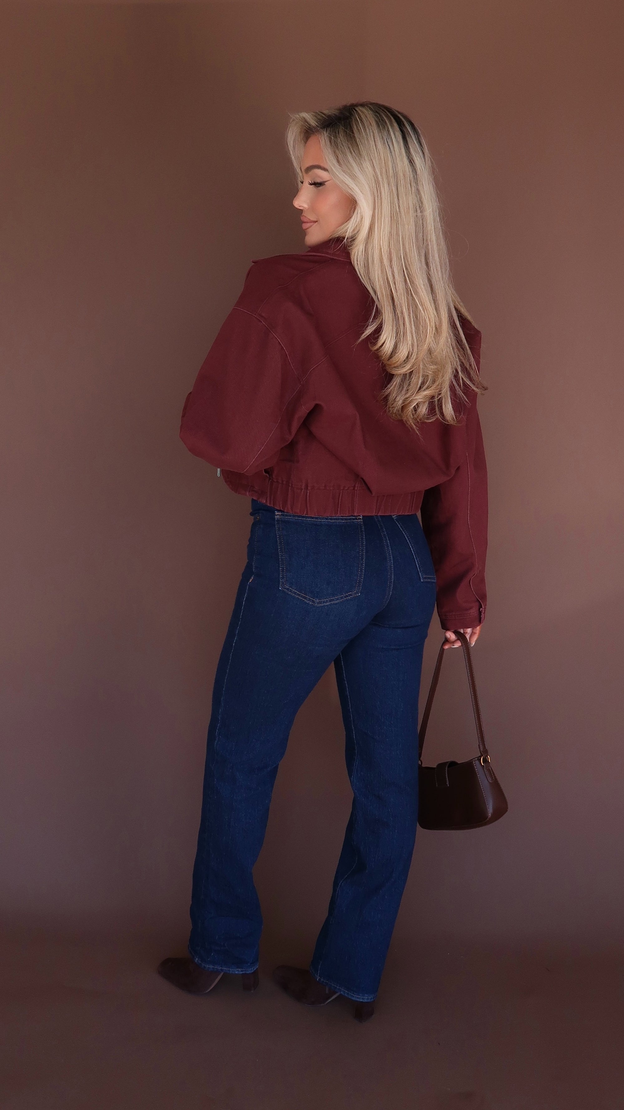 MERLOT CROPPED BOMBER BARN JACKET