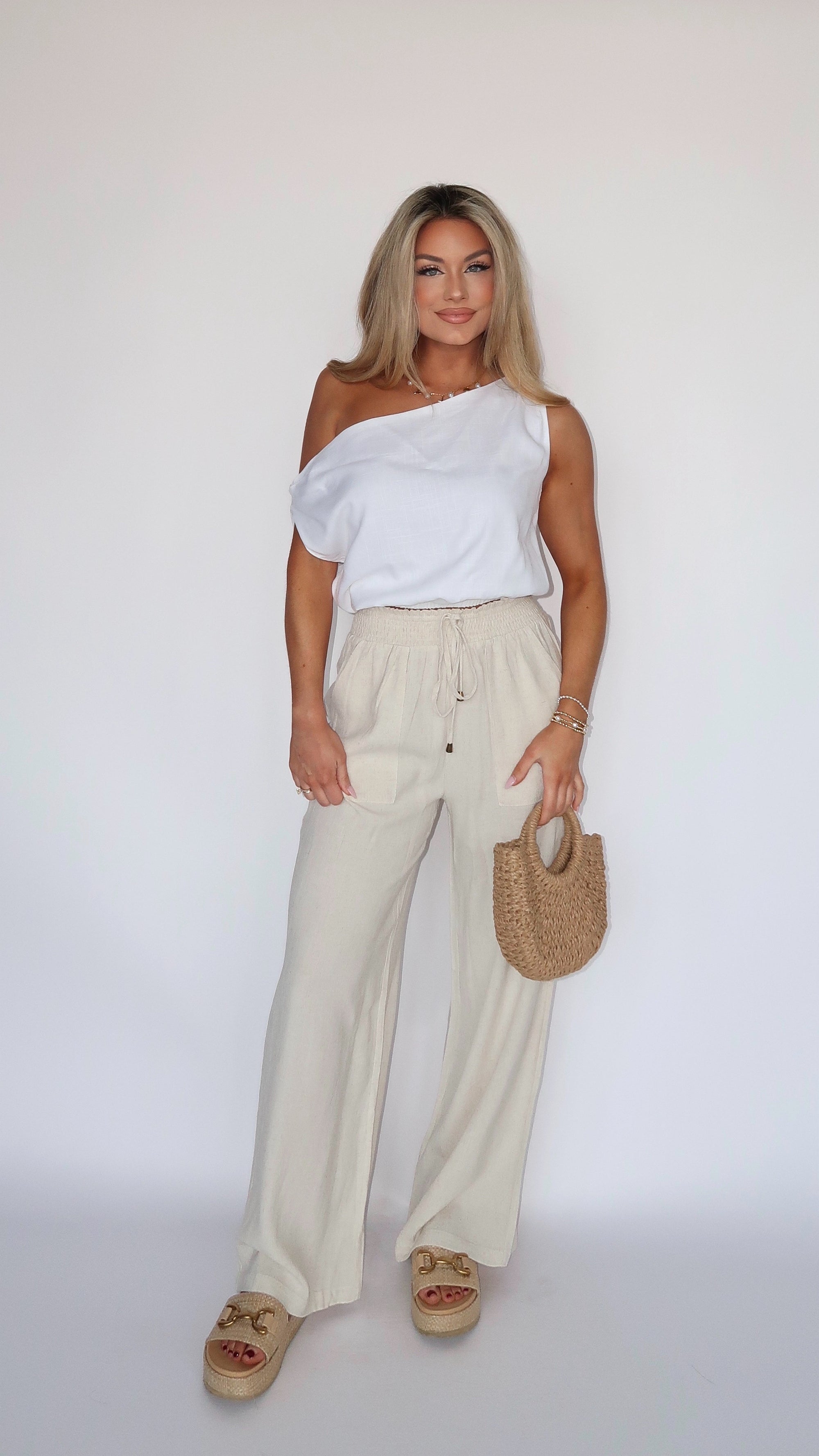 BONDI LINEN OFF THE SHOULDER TOP