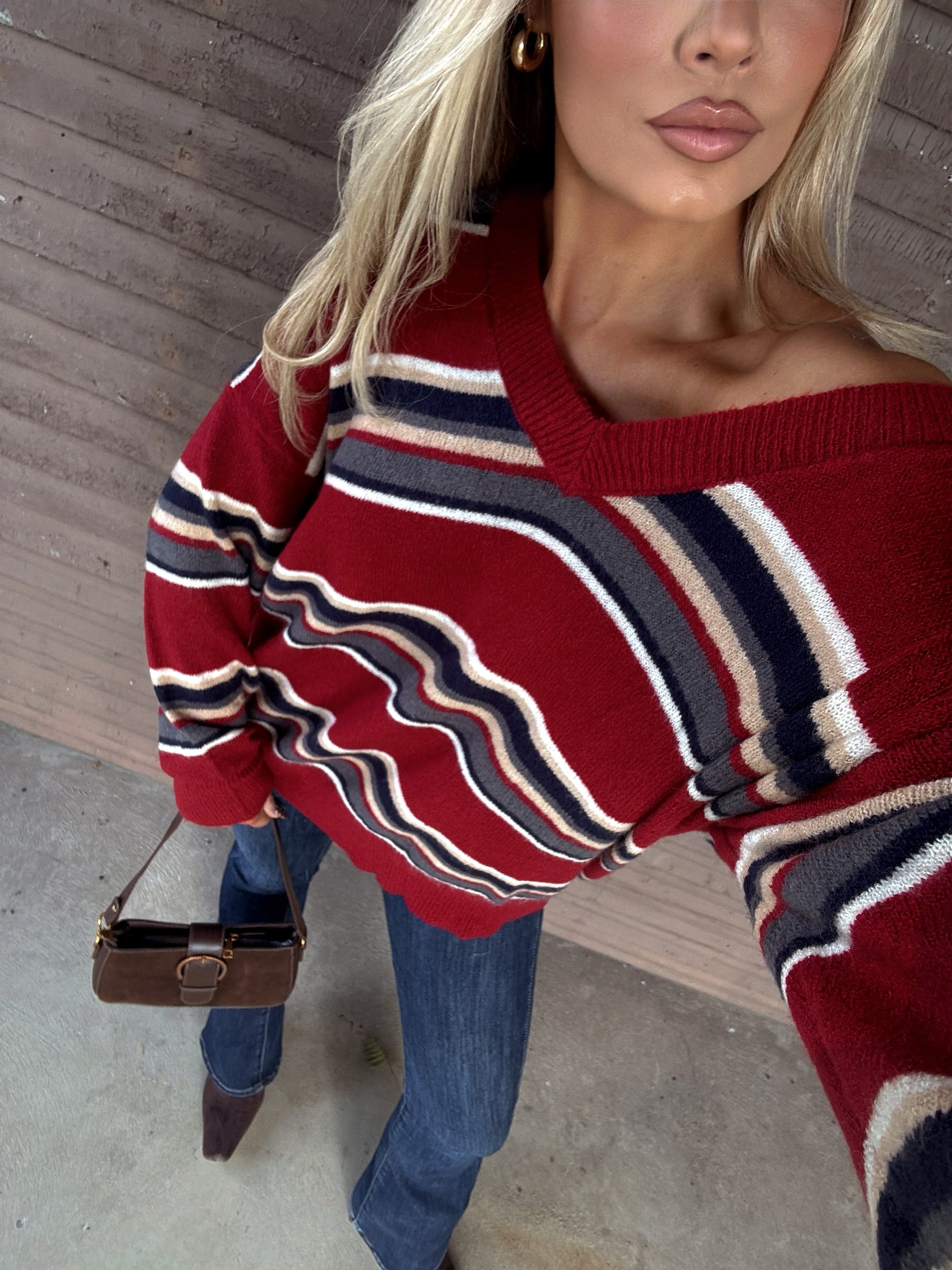 POLO STRIPED OVERSIZED SWEATER RED