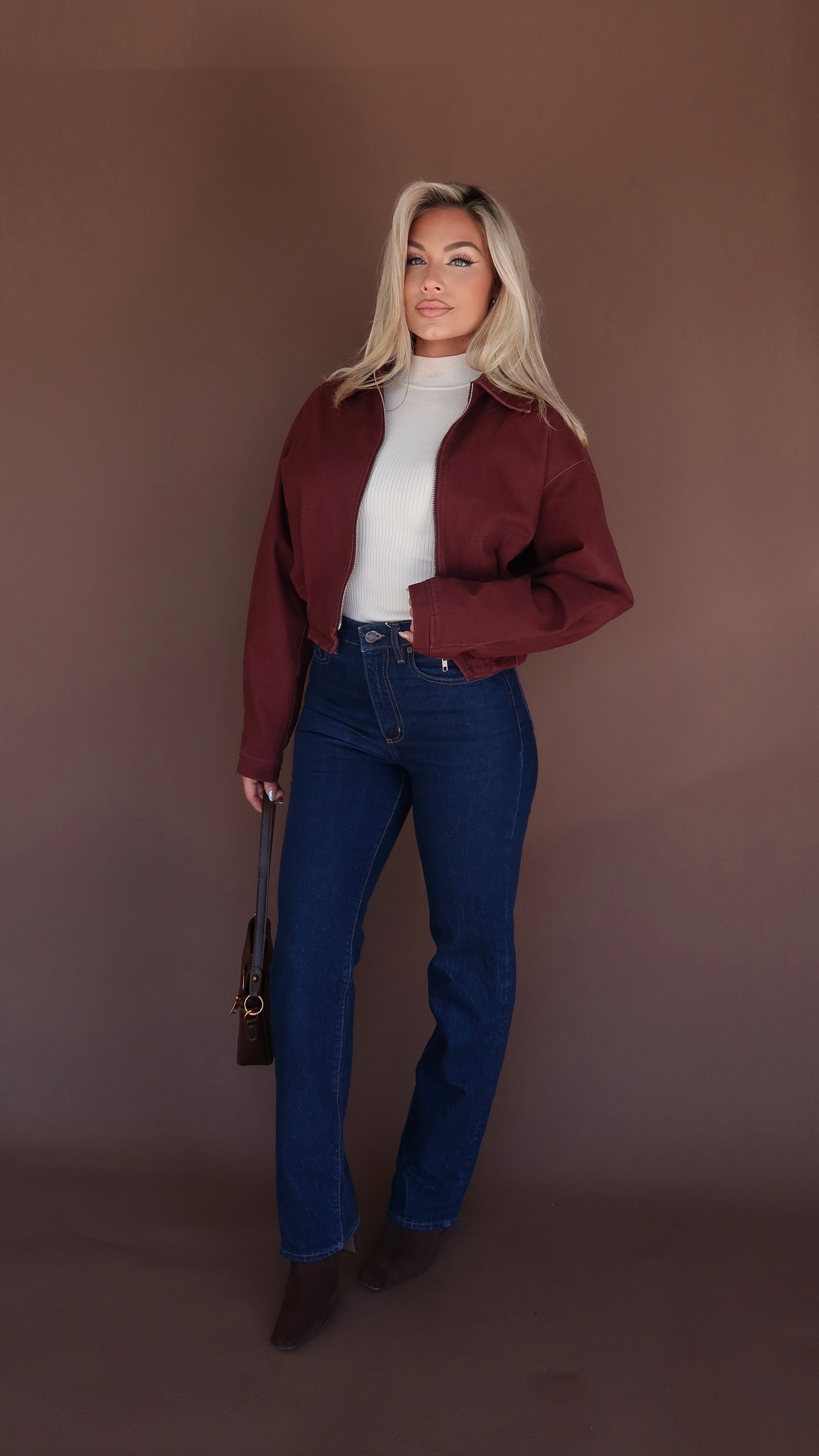 MERLOT CROPPED BOMBER BARN JACKET