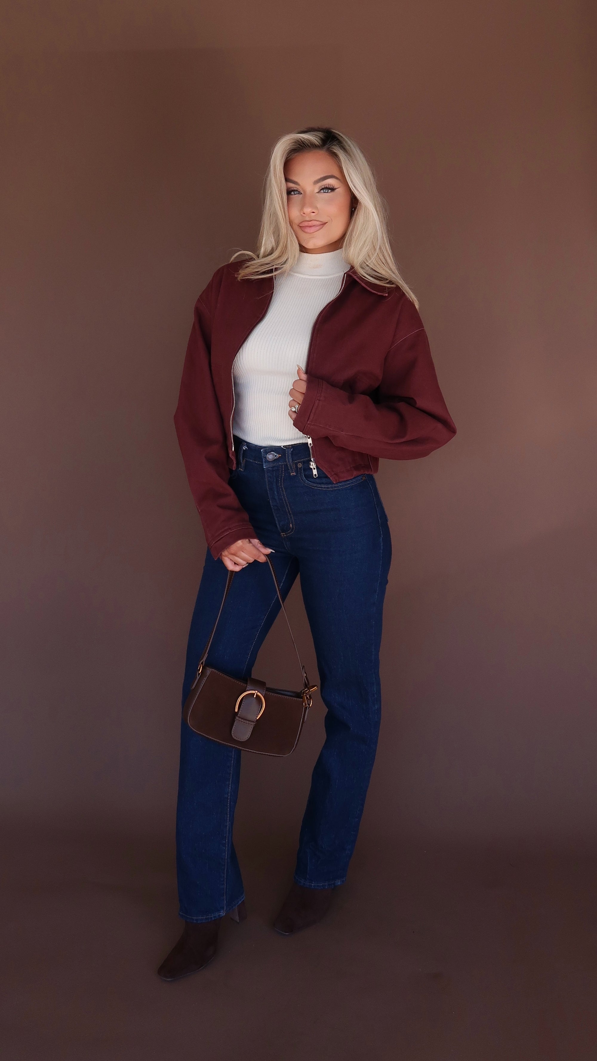 MERLOT CROPPED BOMBER BARN JACKET