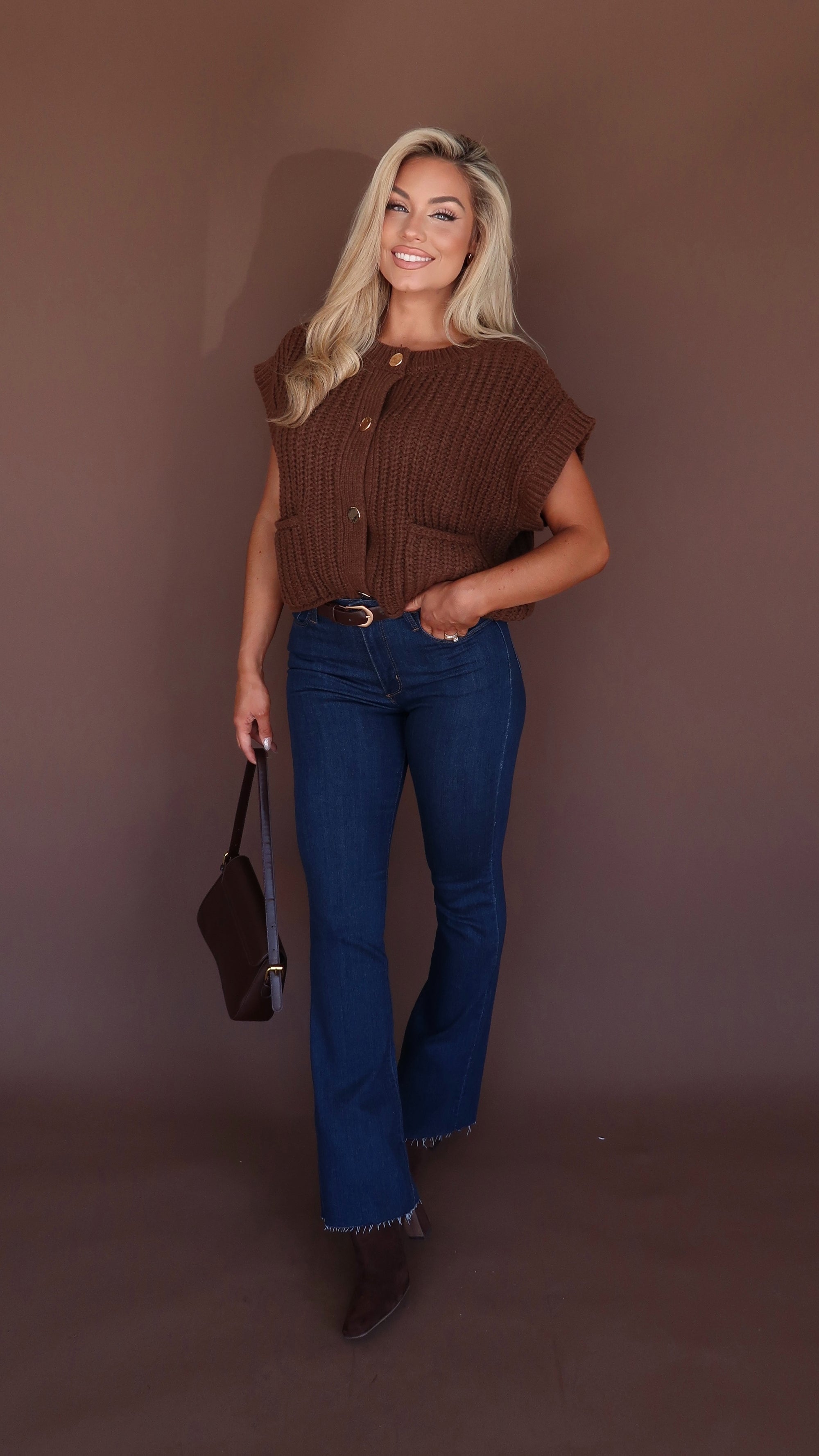 WALNUT SWEATER VEST KNIT TOP BROWN
