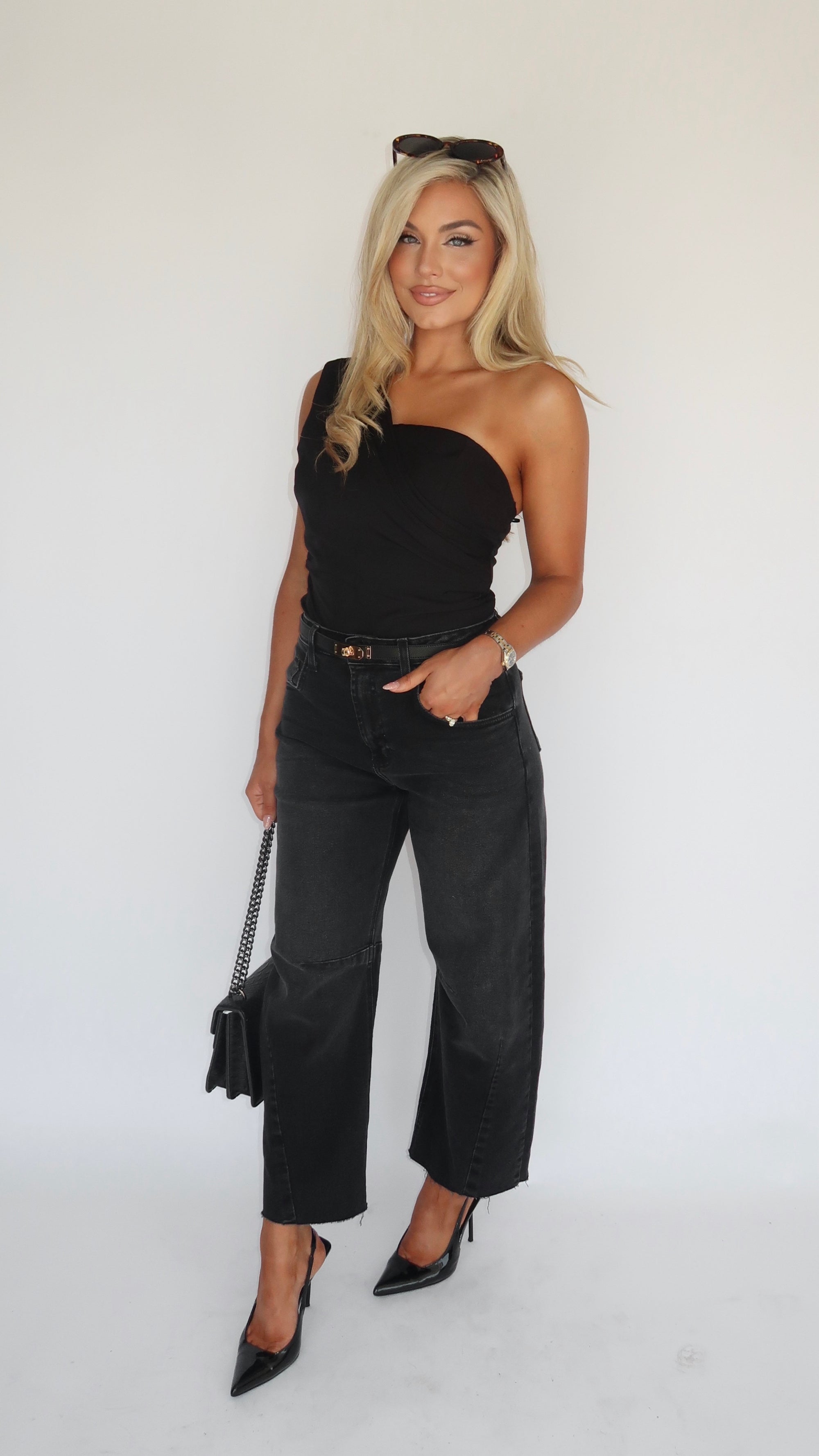MARBELLA ONE SHOULDER BLACK TOP
