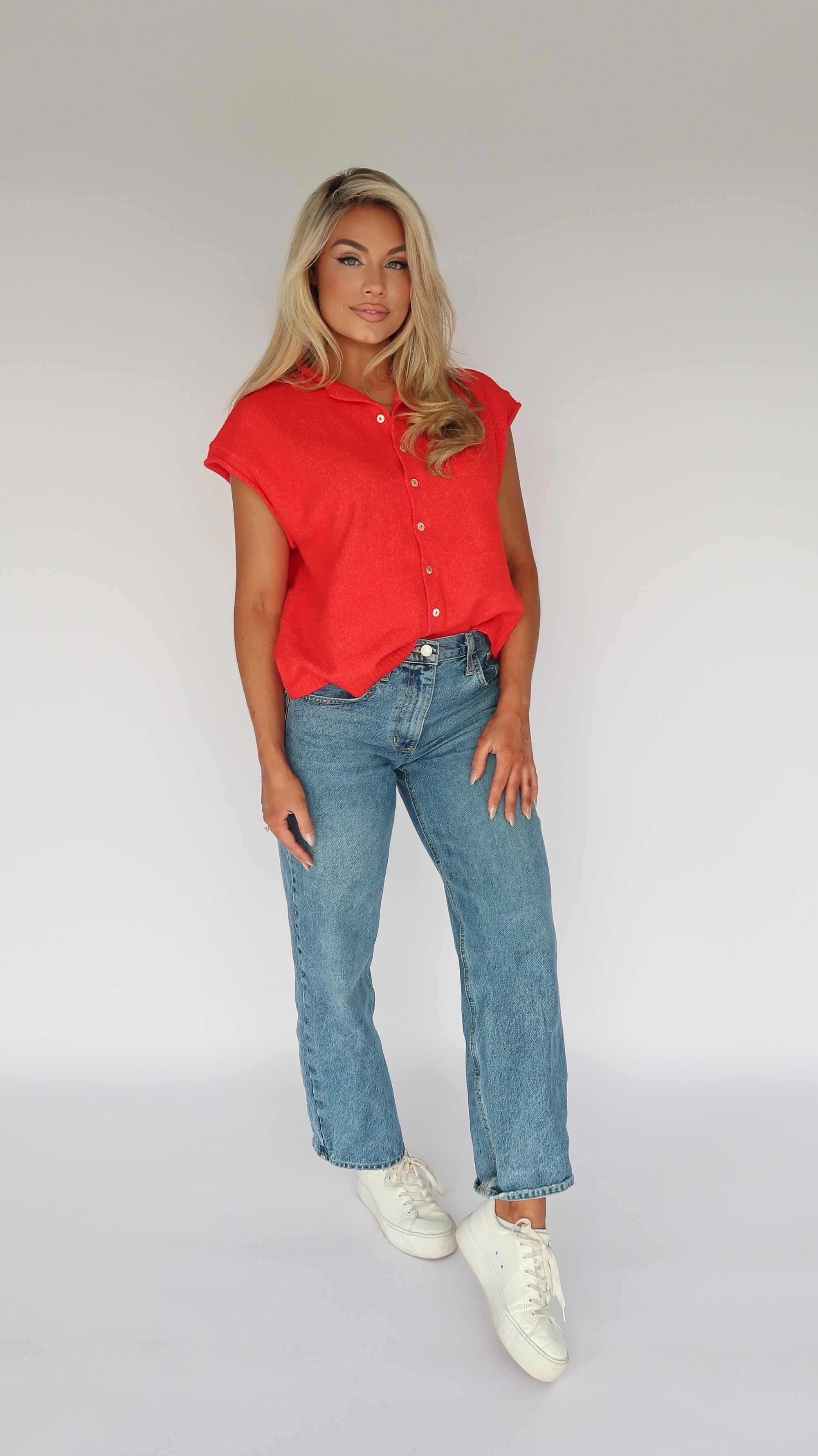 EAST COAST CAP SLEEVE CARDIGAN RED