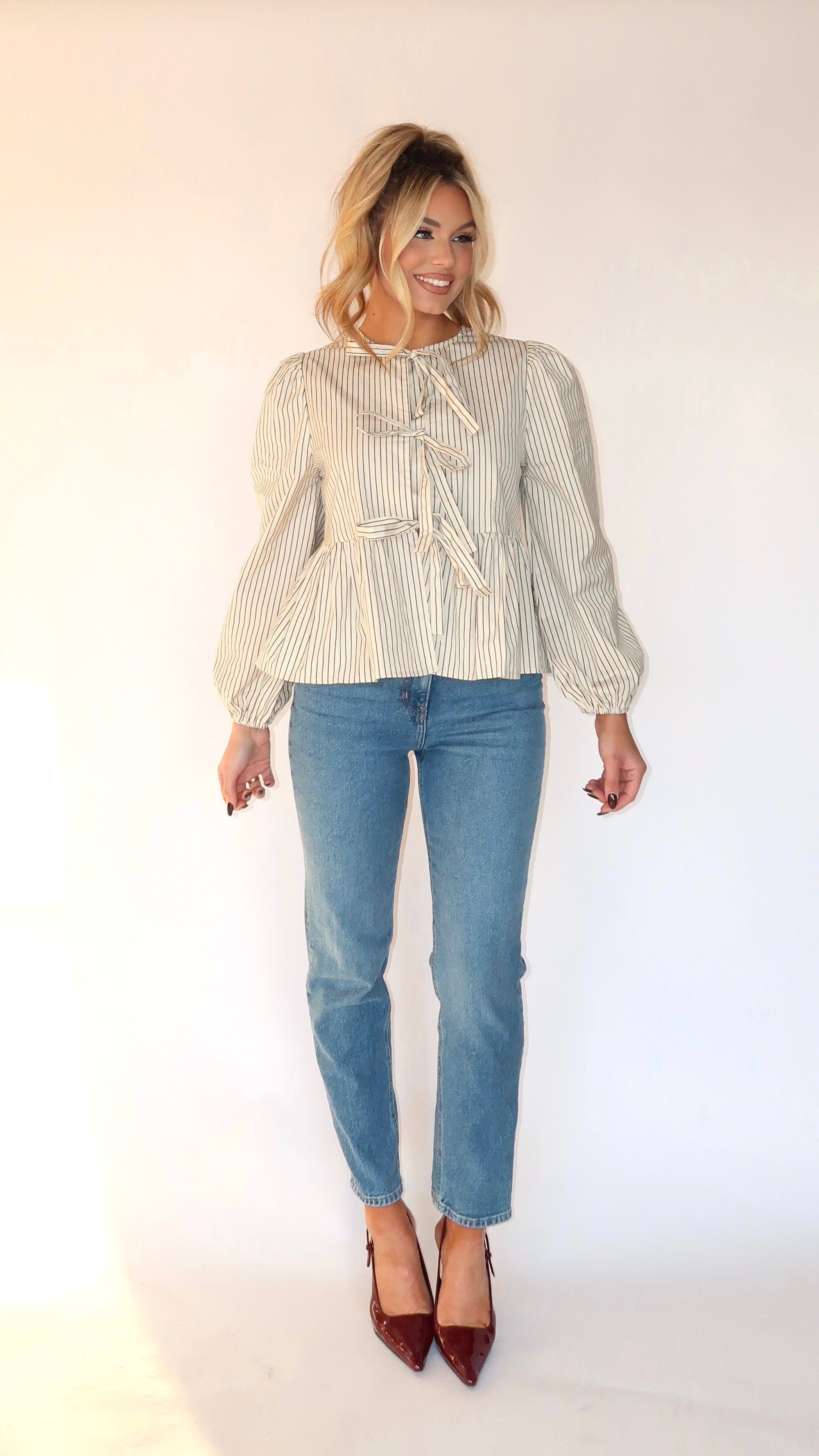 AUGUST STRIPED BOW TIE TOP
