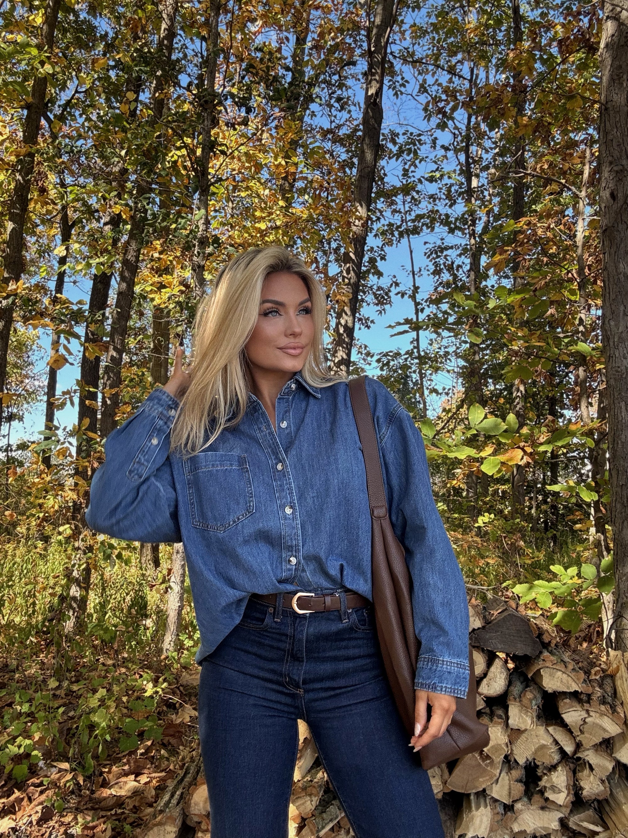 CORE OVERSIZED DENIM BUTTON DOWN DARK WASH