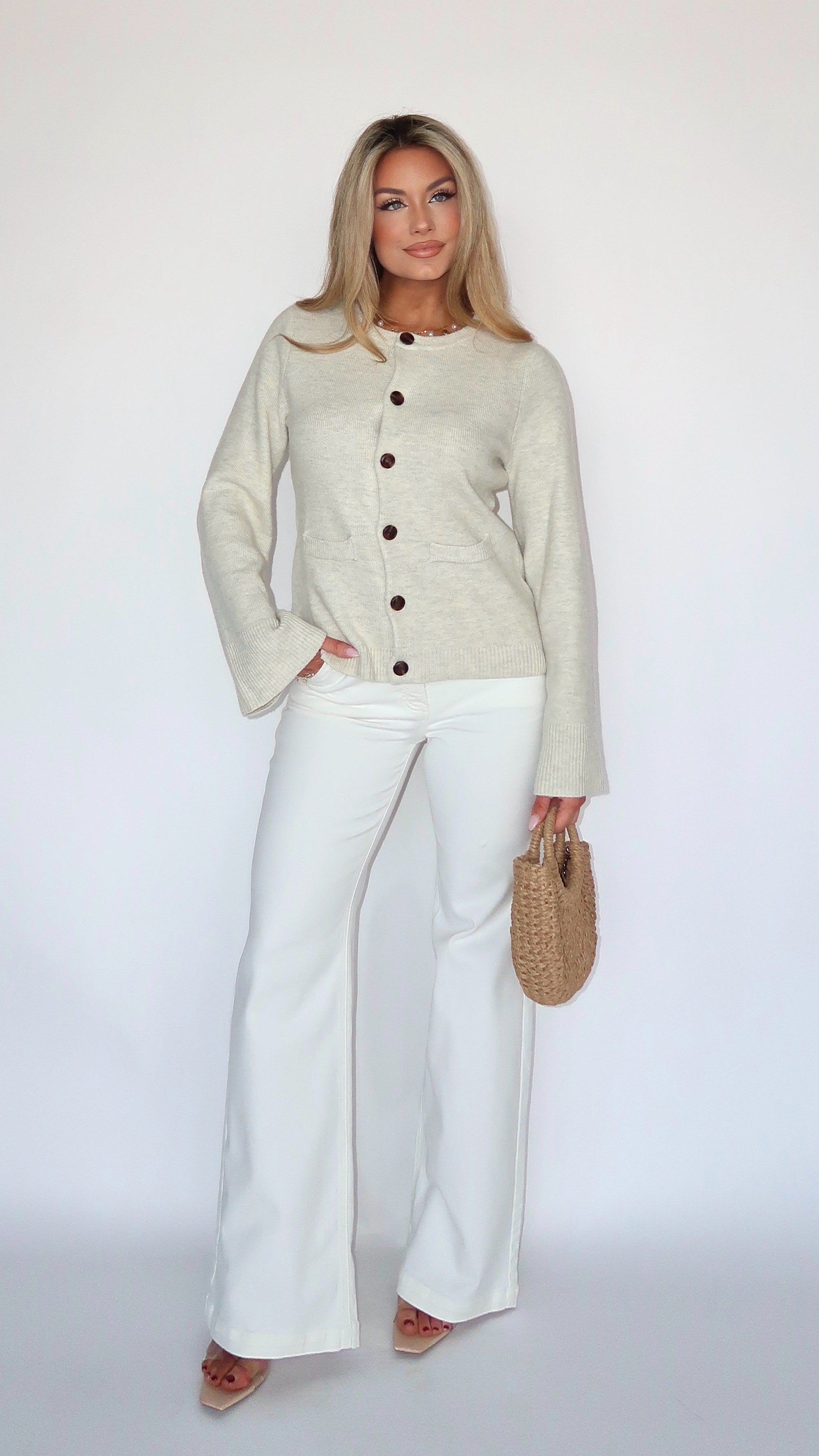 LARA OATMEAL BUTTON CARDIGAN