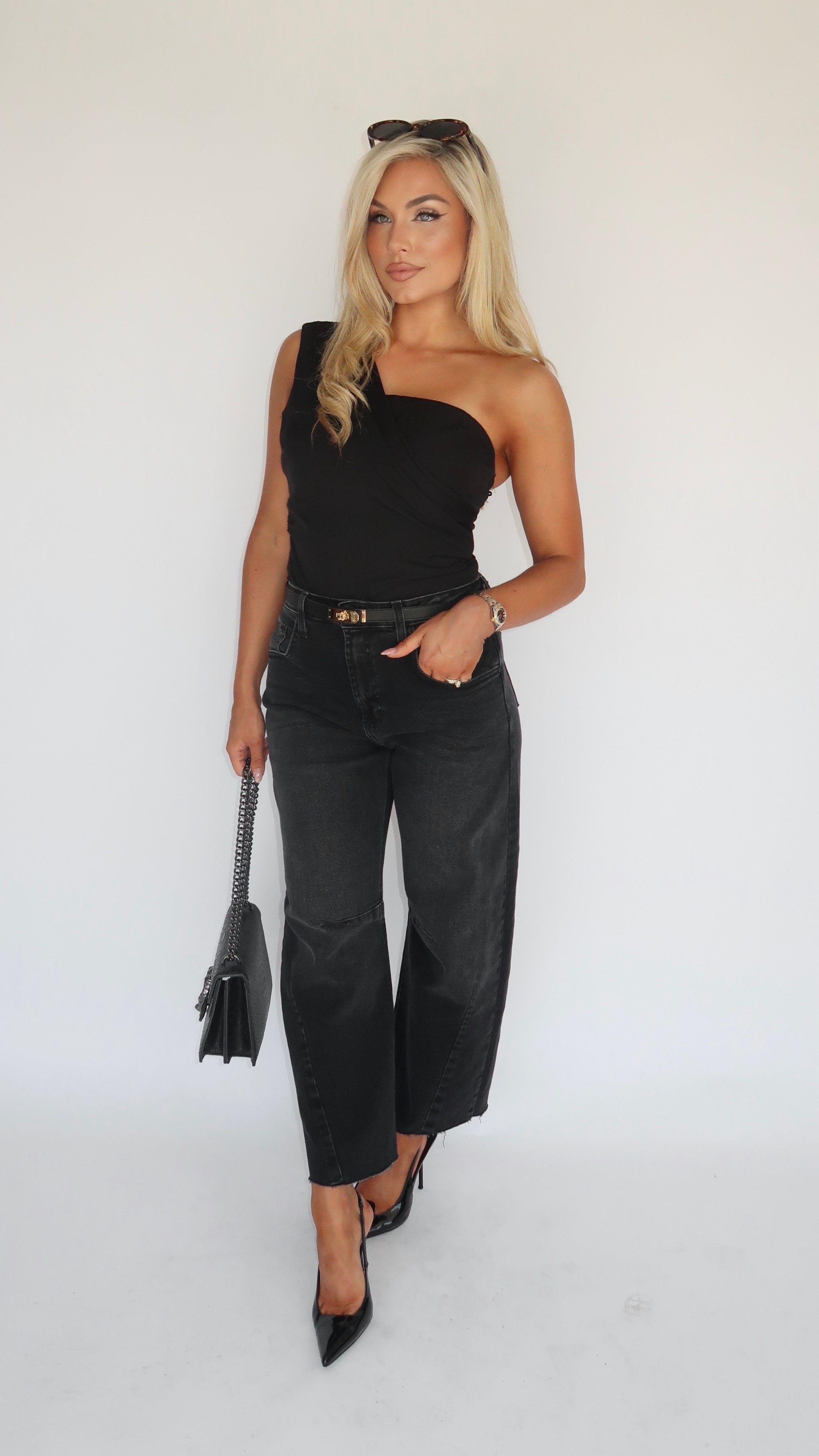 MARBELLA ONE SHOULDER BLACK TOP