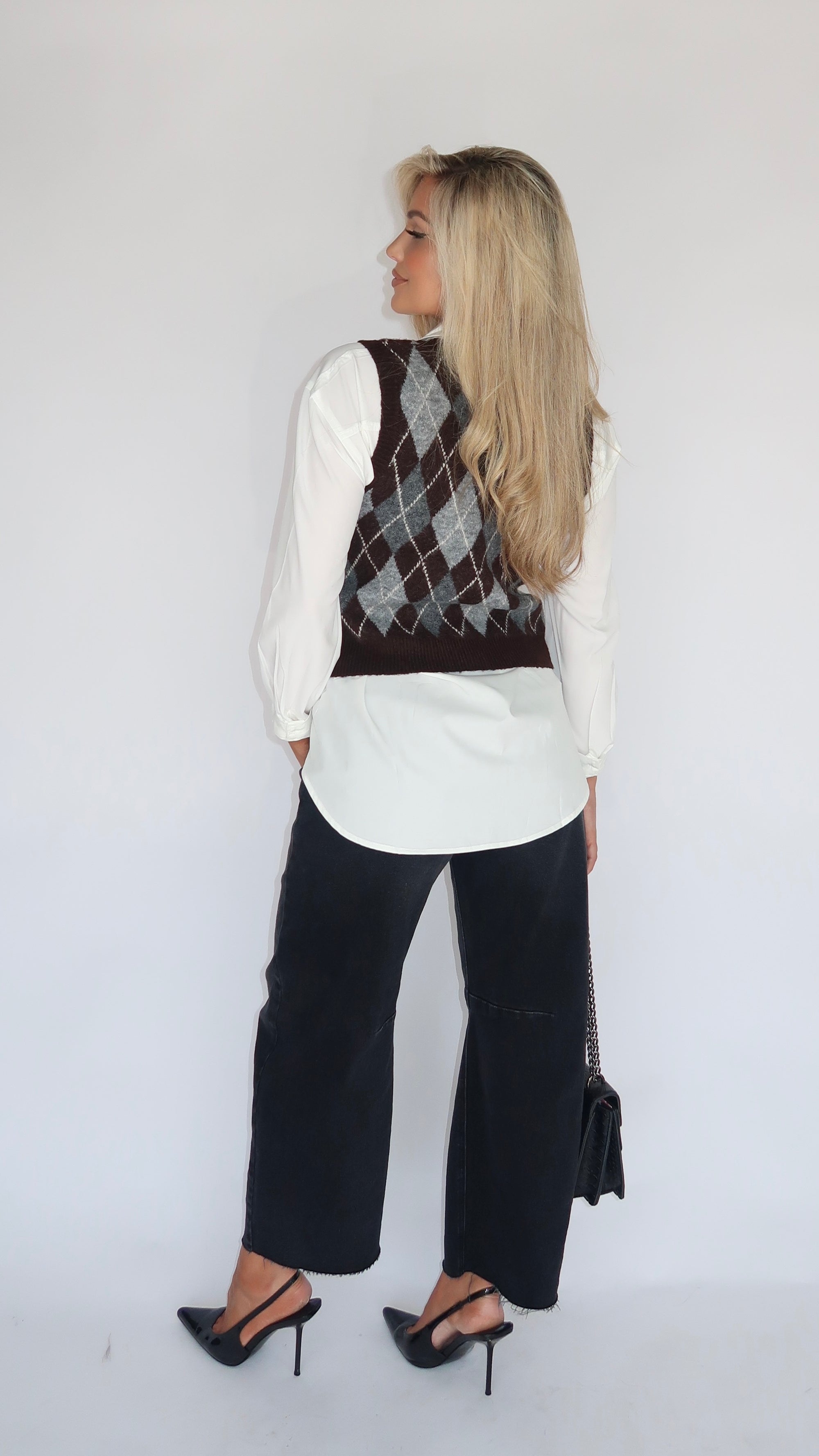 OXFORD PLAID SWEATER VEST BROWN