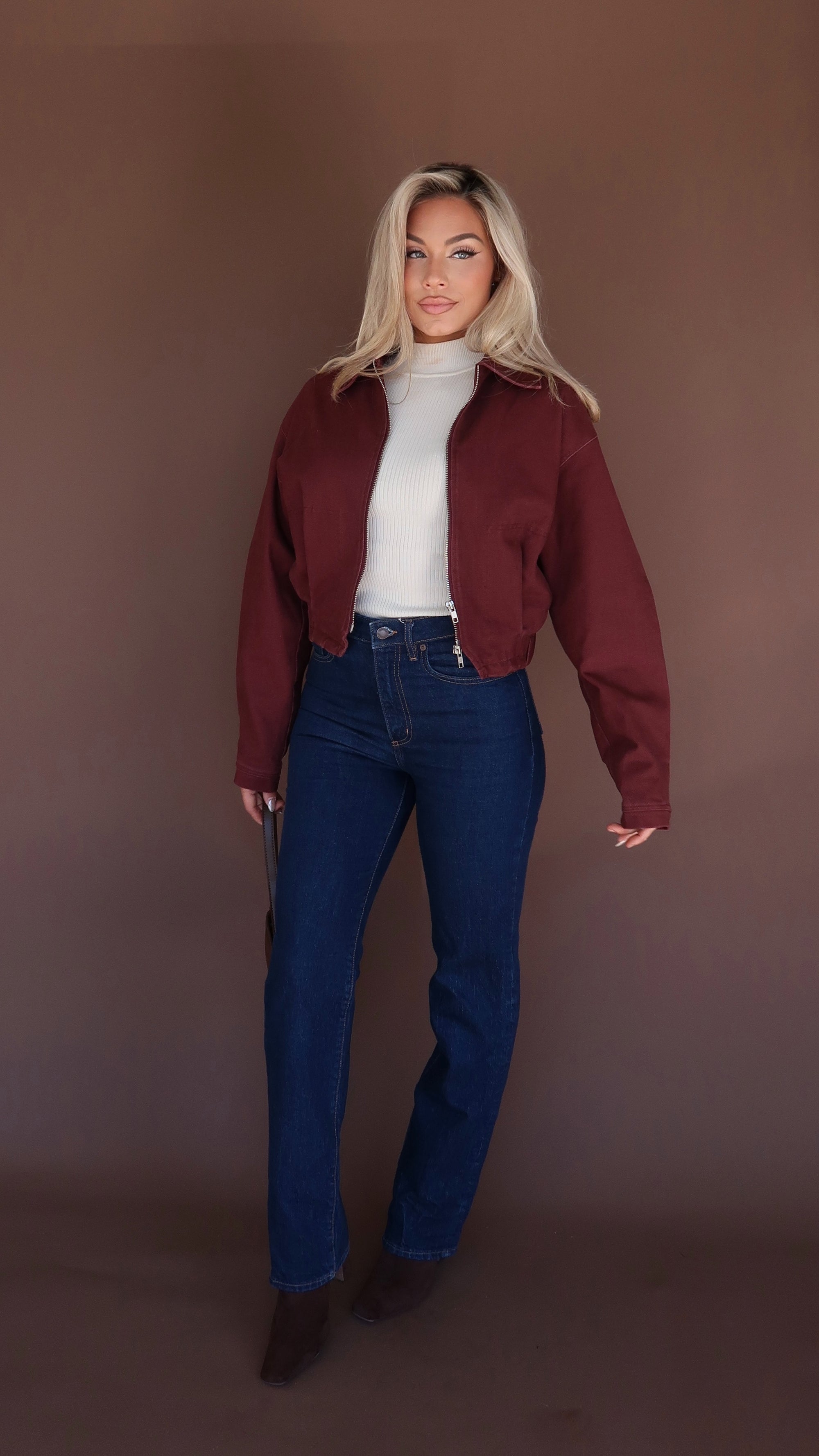 MERLOT CROPPED BOMBER BARN JACKET