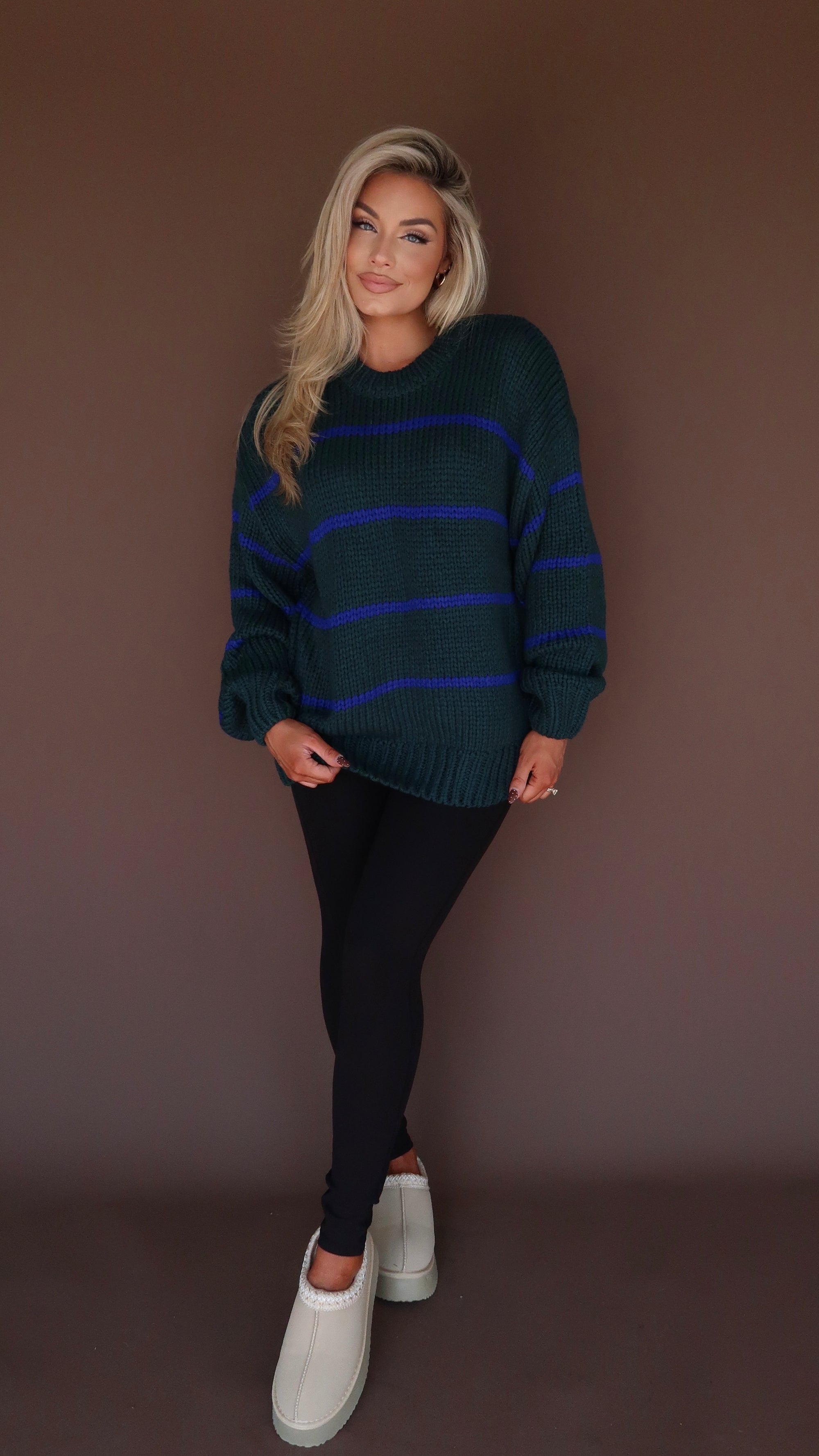 WOODLEY STRIPED KNIT SWEATER GREEN/NAVY