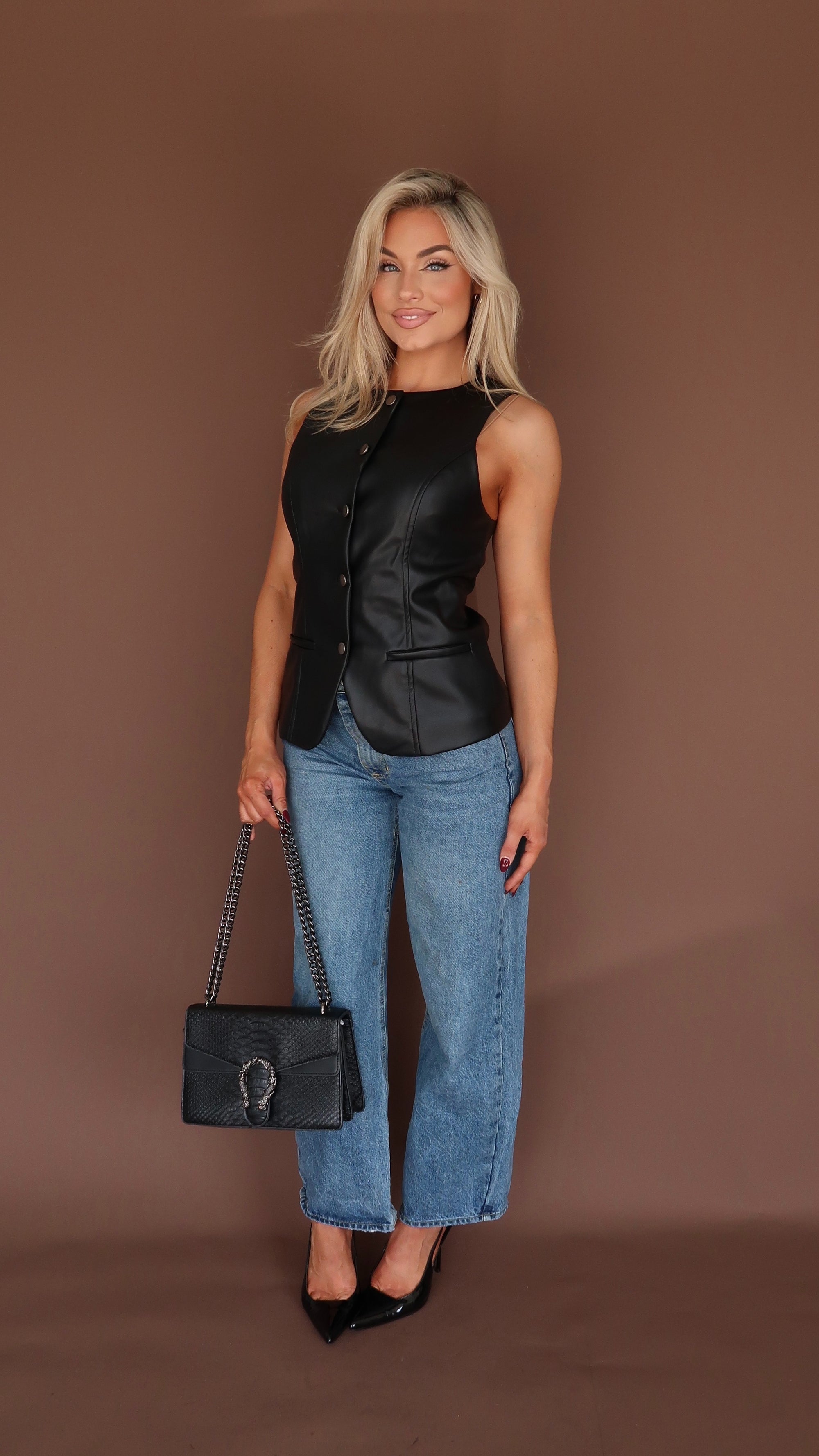 MCRAE FAUX LEATHER TOP BLACK