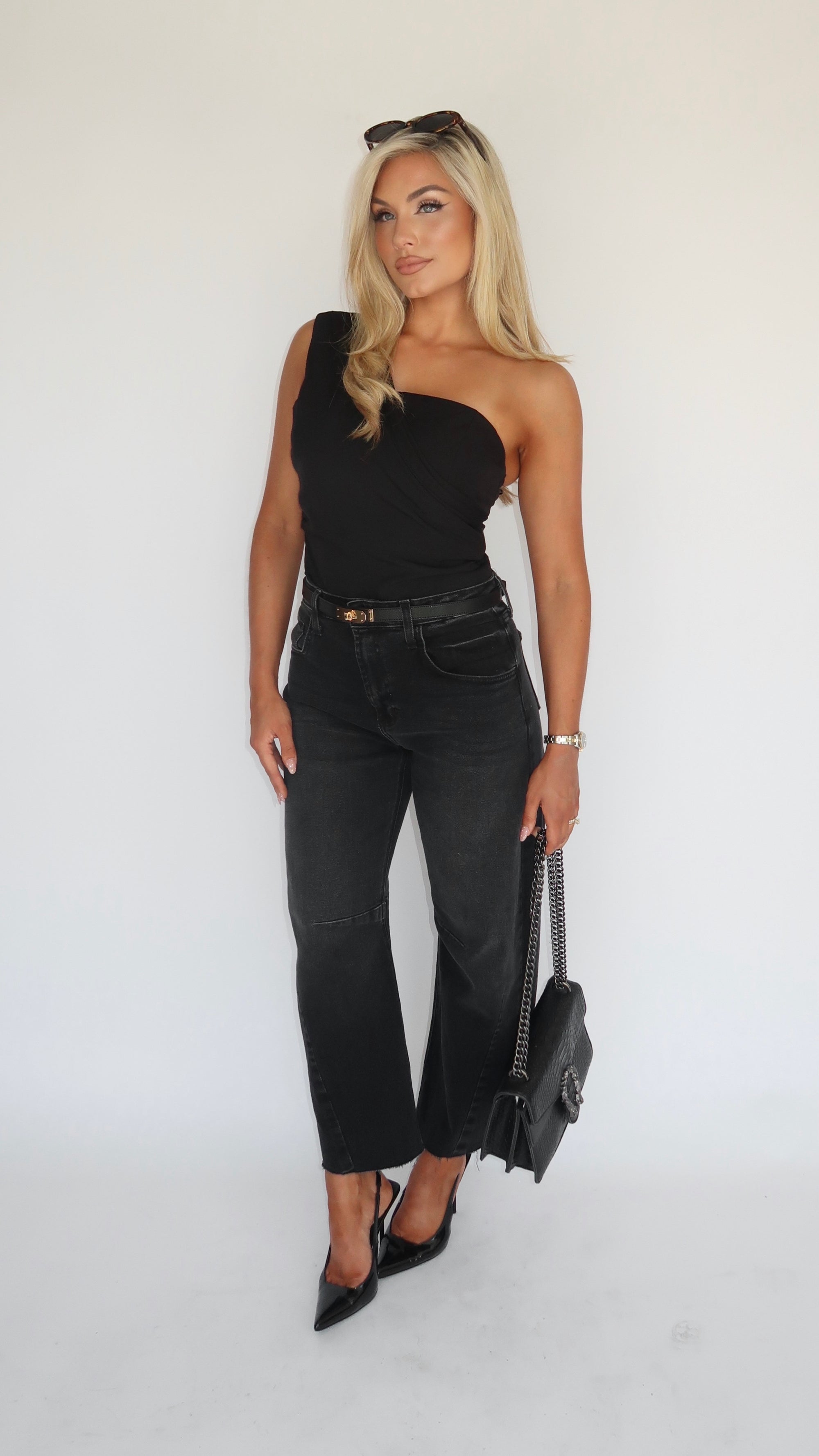 MARBELLA ONE SHOULDER BLACK TOP