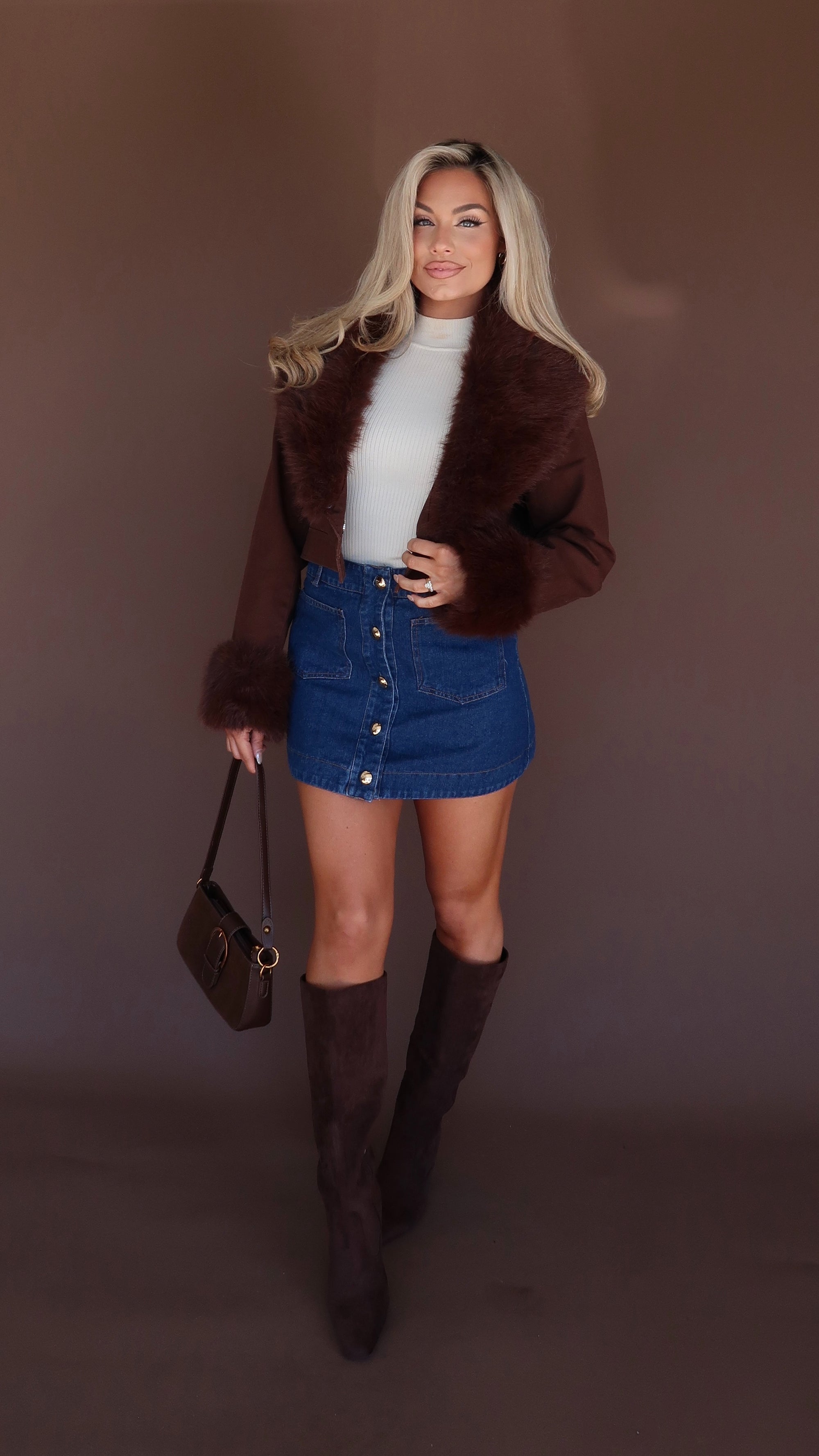 TOASTED MAPLE REMOVABLE FUR TRIM JACKET