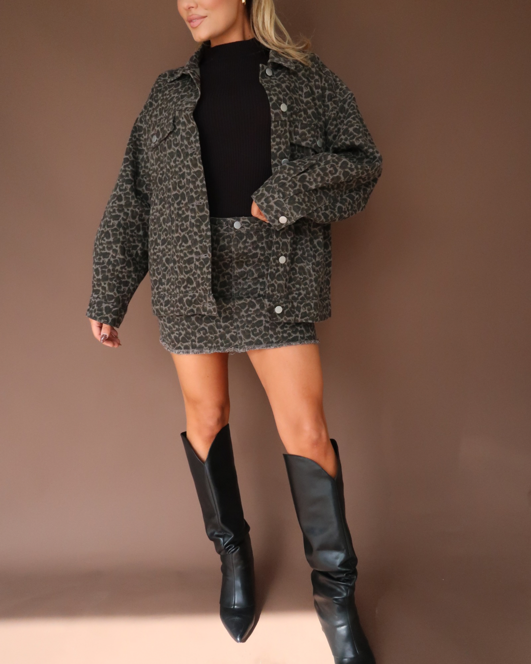 TATE OVERSIZED LEOPARD DENIM JACKET