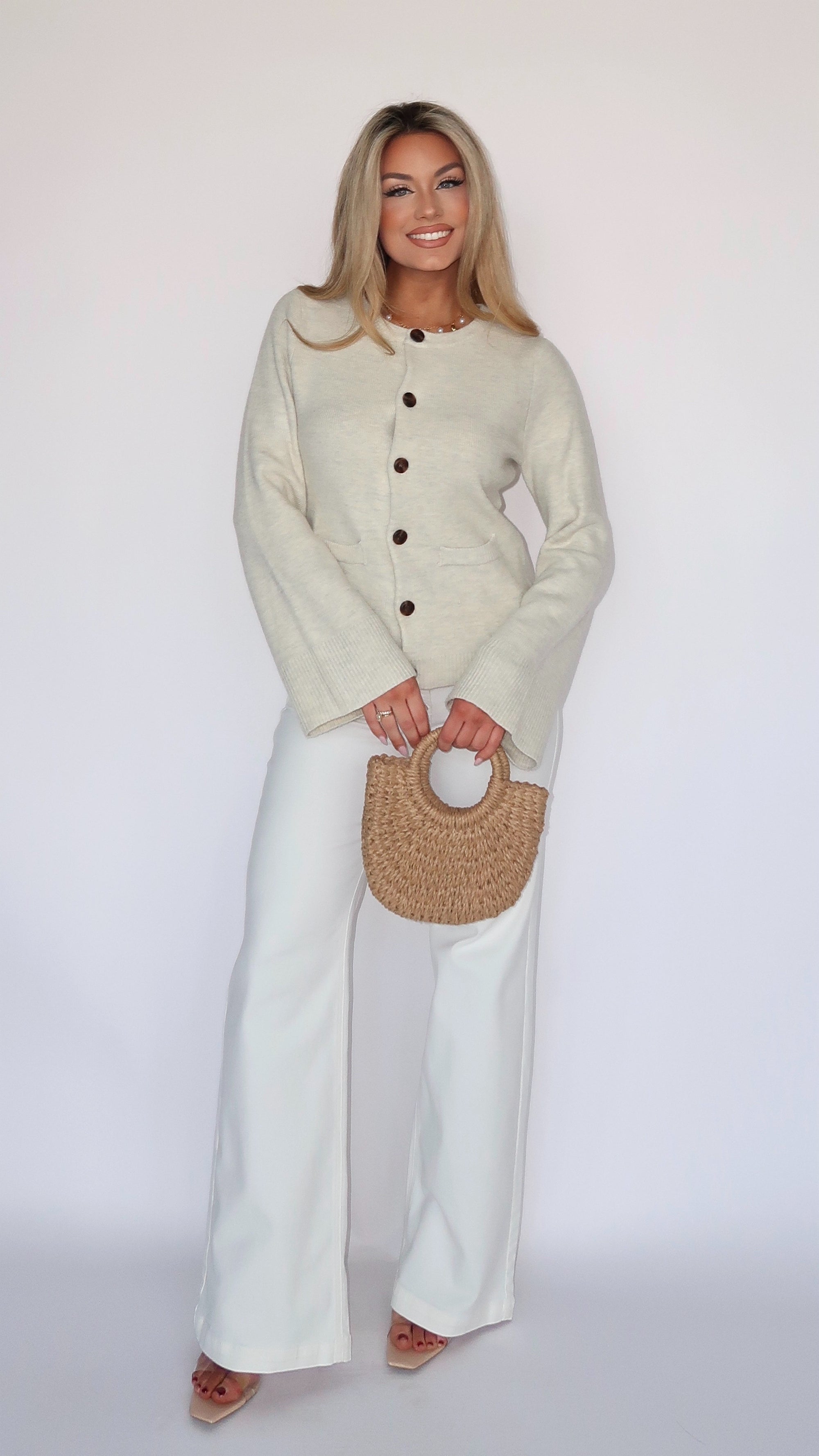 LARA OATMEAL BUTTON CARDIGAN