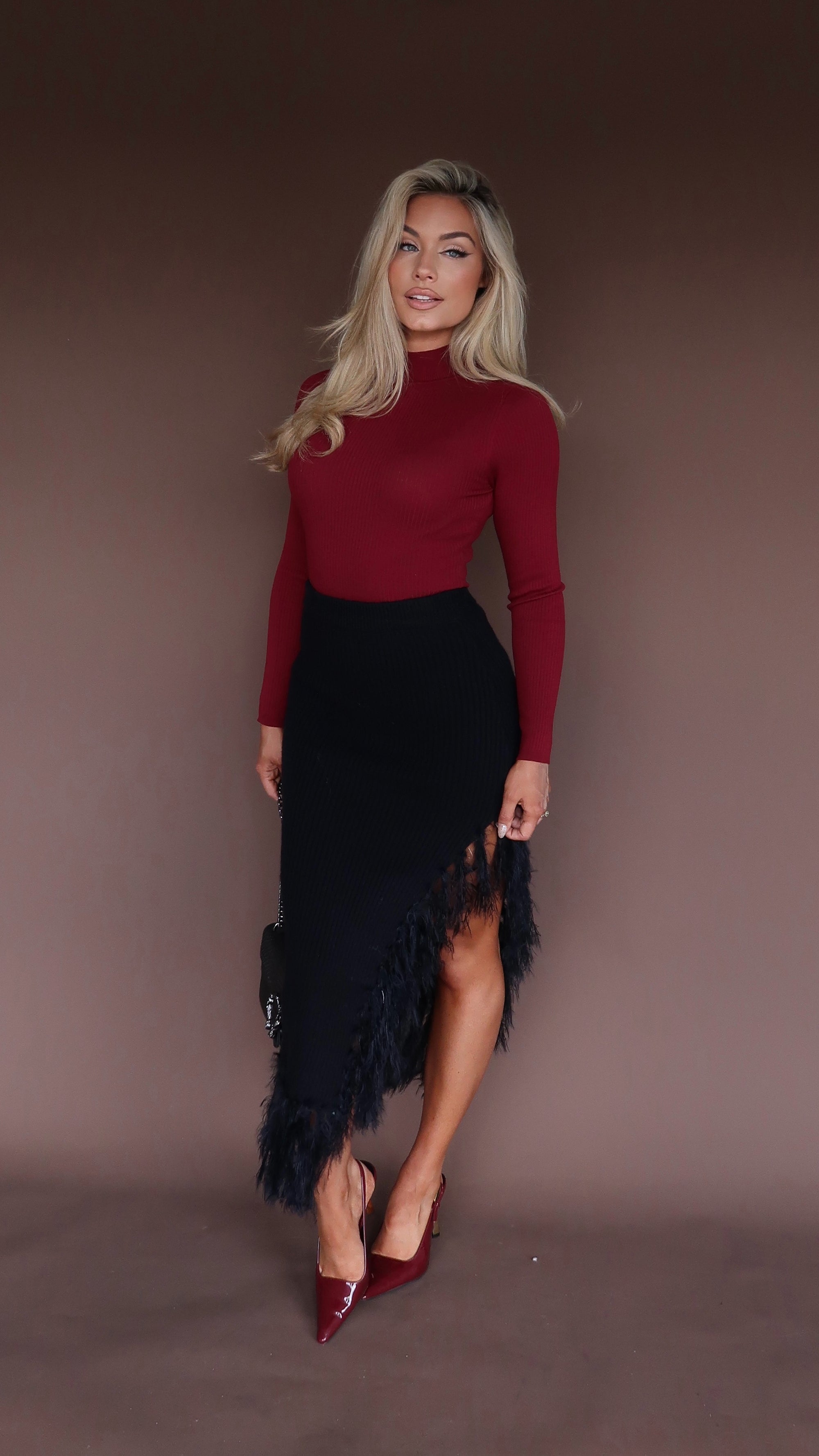 FARAH FRINGE KNIT MAXI SKIRT