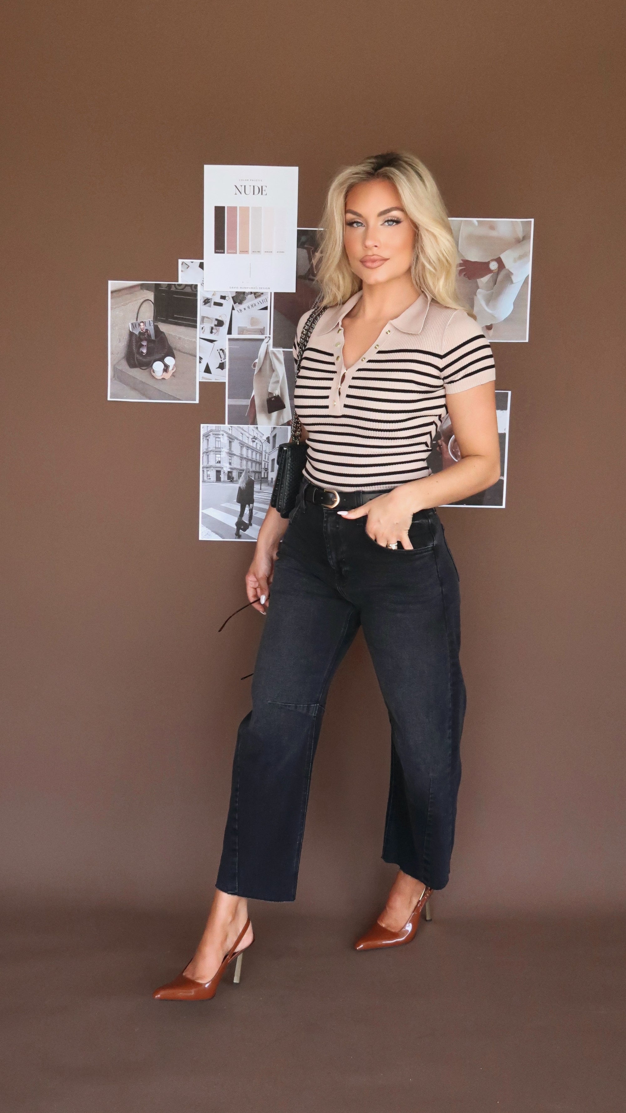 EXECUTIVE RIBBED STRIPED TOP MOCHA