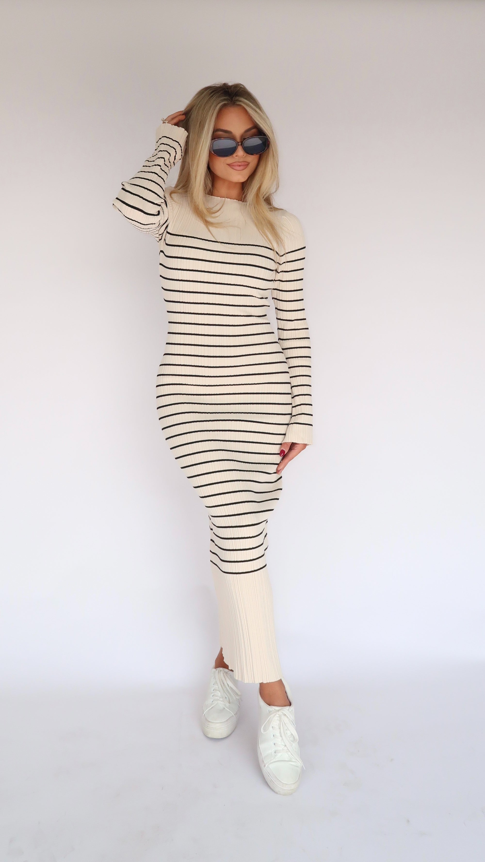 SOFIA RIBBED STRIPED MAXI DRESS