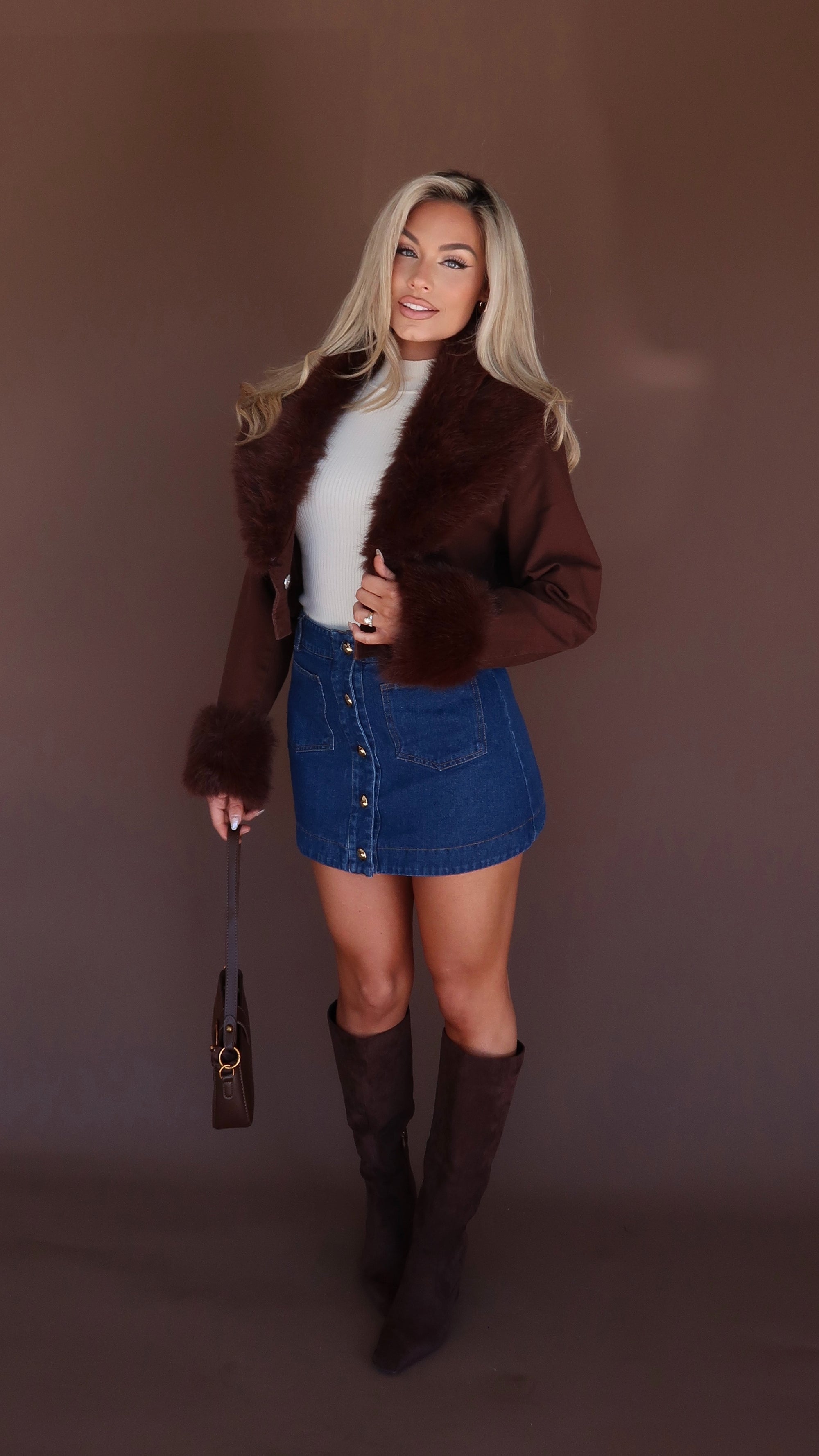 TOASTED MAPLE REMOVABLE FUR TRIM JACKET