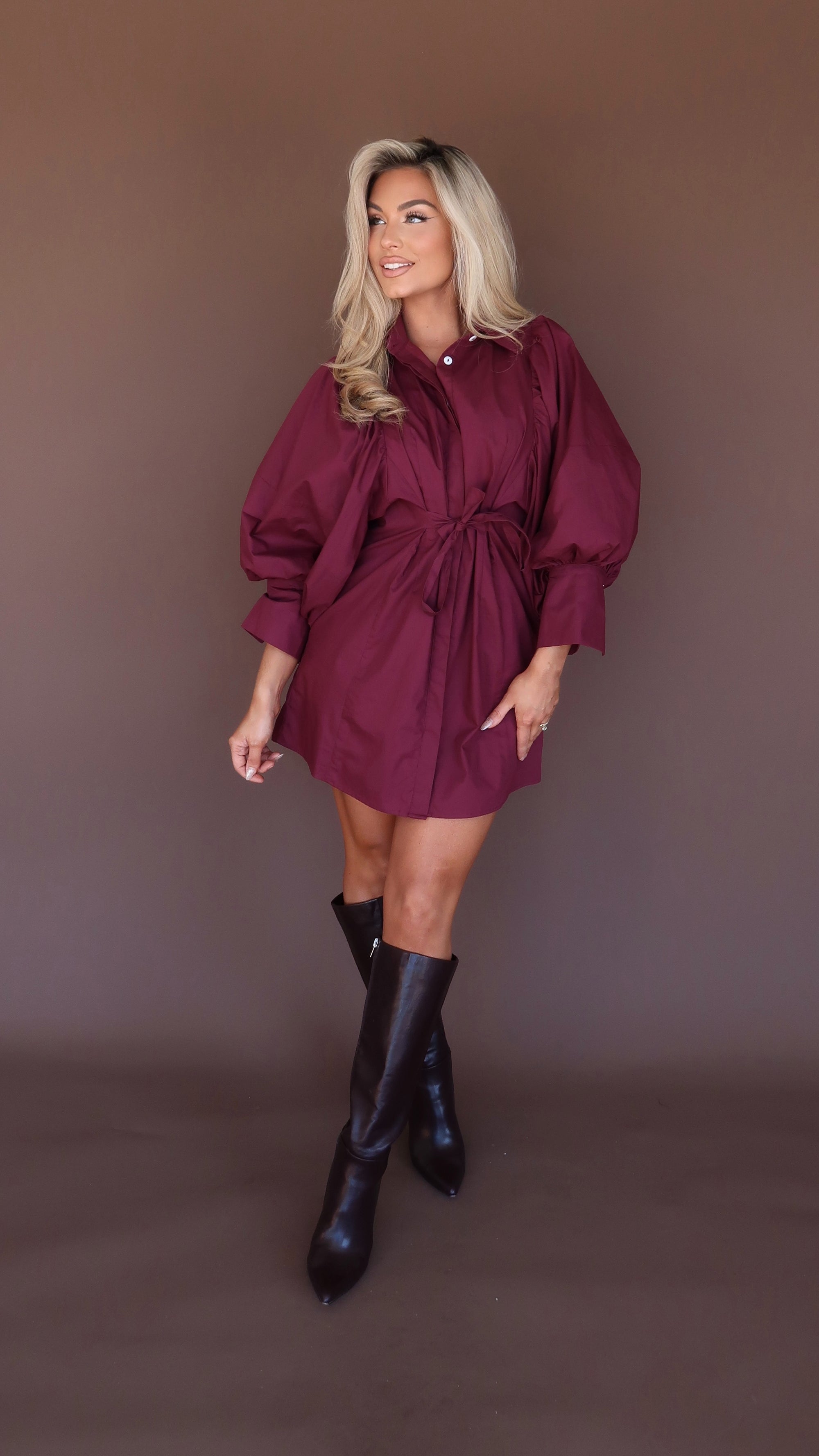 NOVEMBER PUFF SLEEVE DRESS CRANBERRY