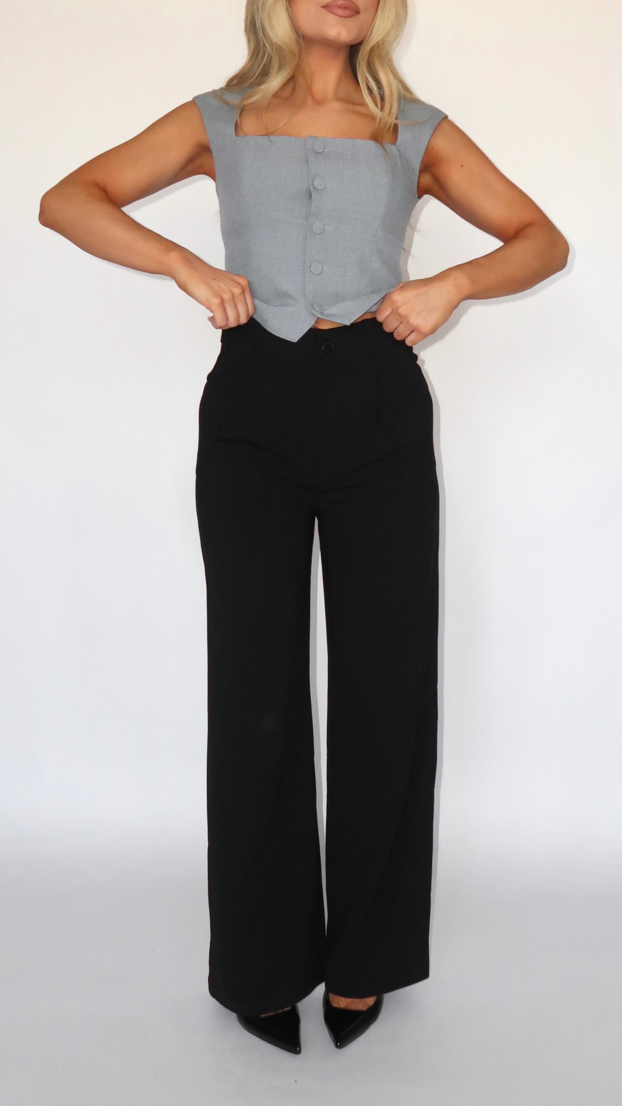 BLACK WIDE LEG TROUSER PANT