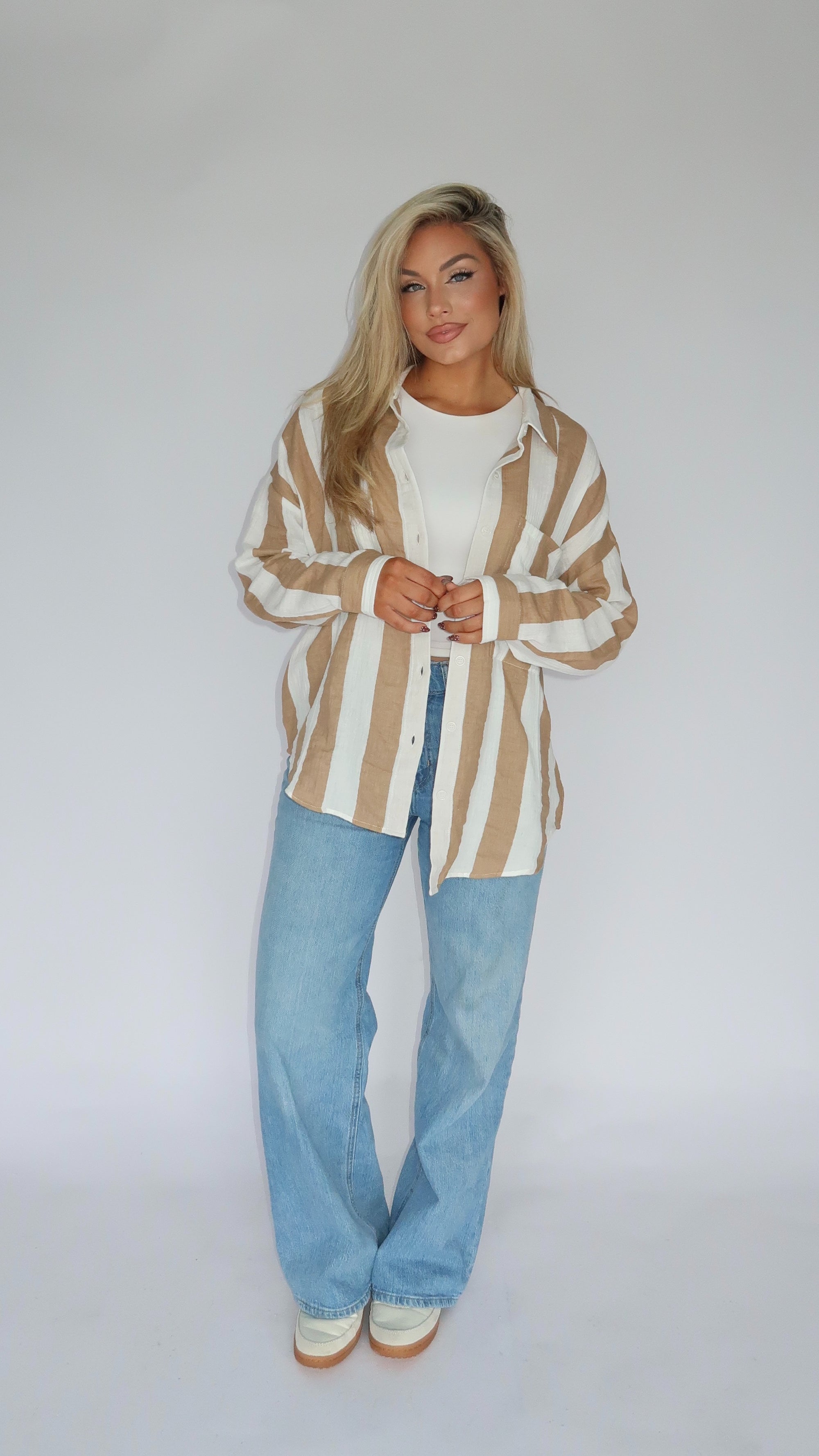 DRIFTWOOD STRIPES GAUZE BUTTON DOWN TOP