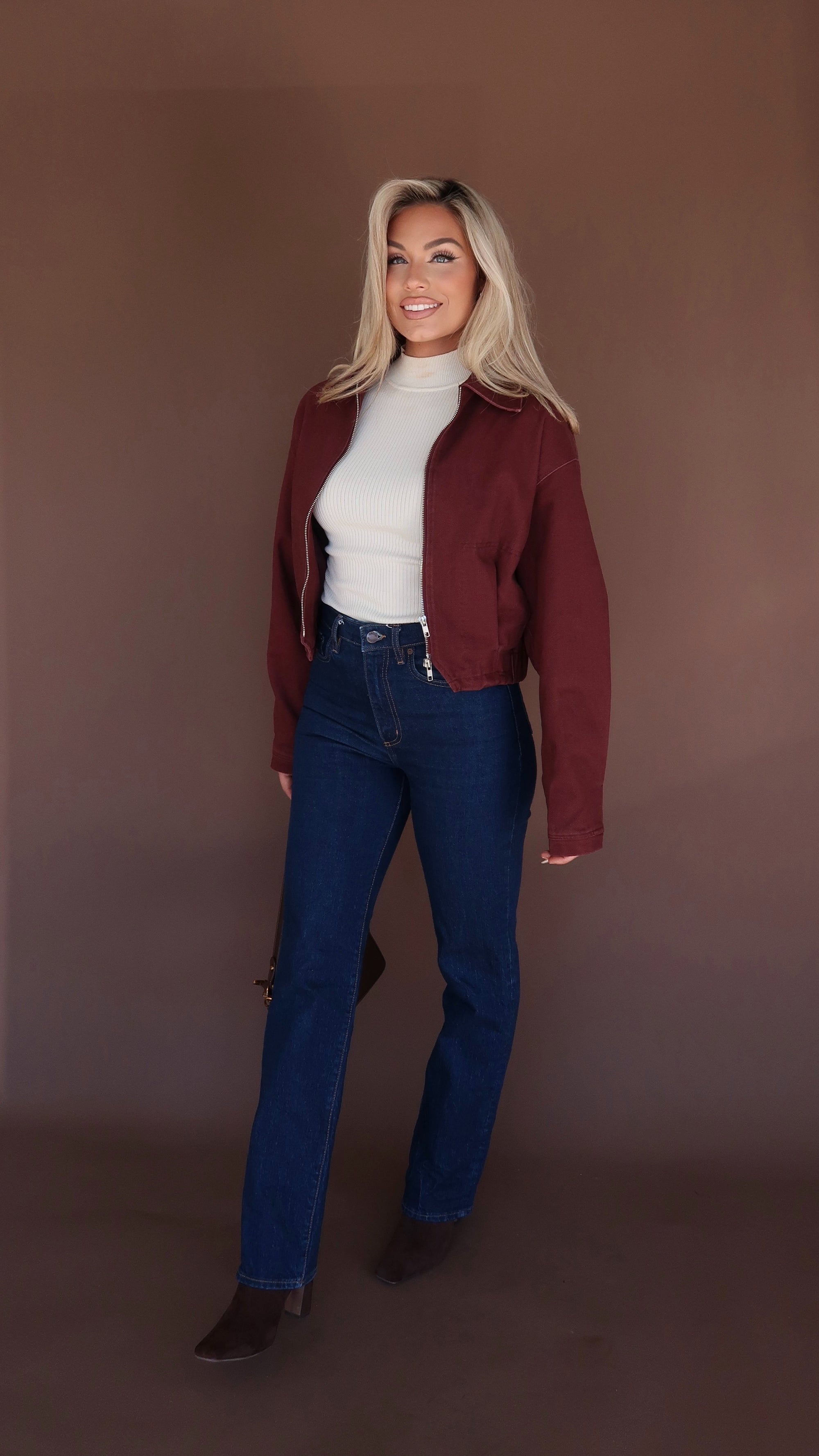 MERLOT CROPPED BOMBER BARN JACKET
