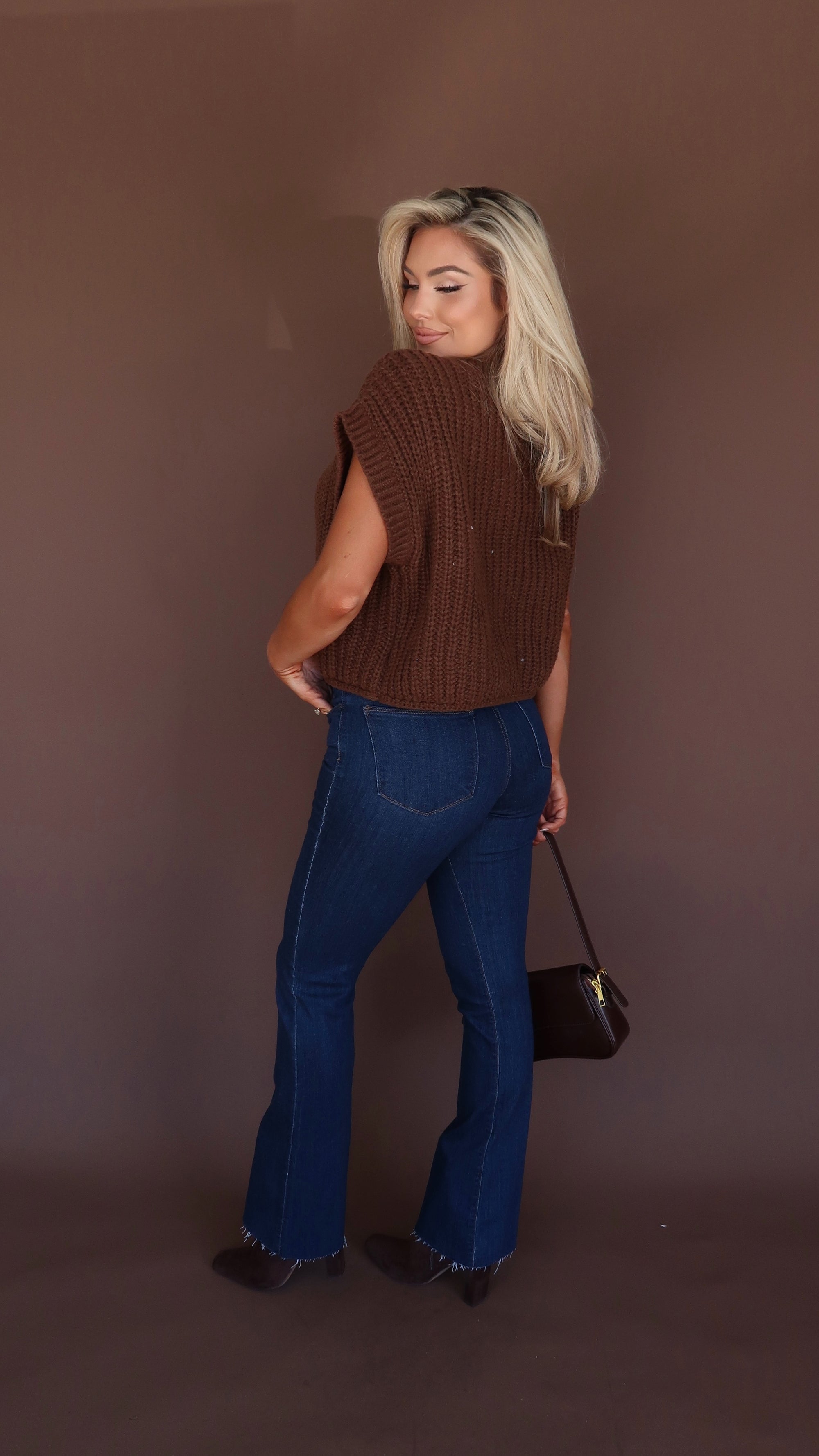 WALNUT SWEATER VEST KNIT TOP BROWN