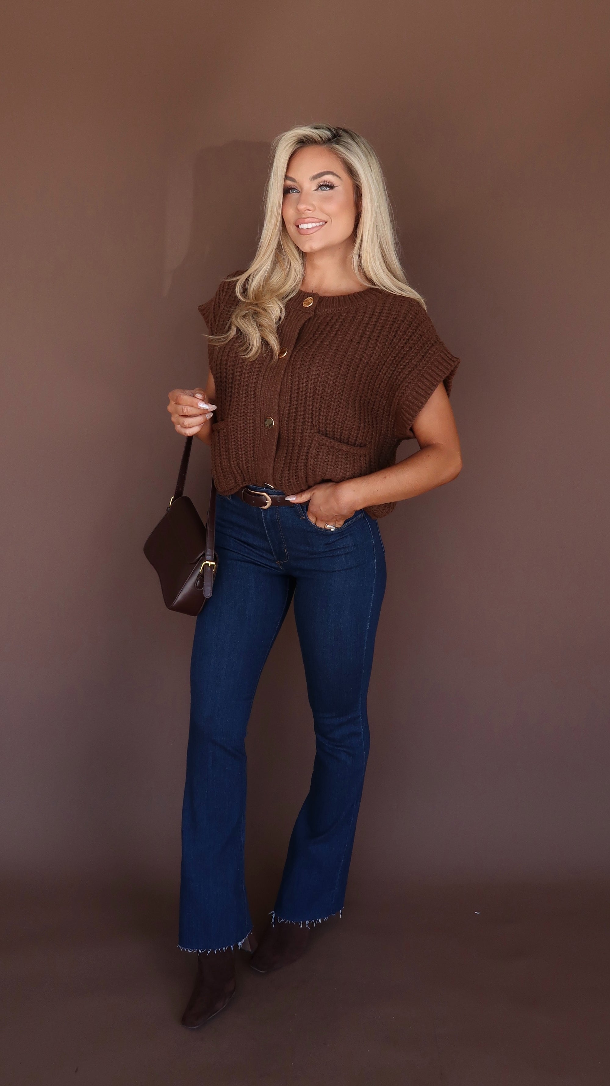 WALNUT SWEATER VEST KNIT TOP BROWN