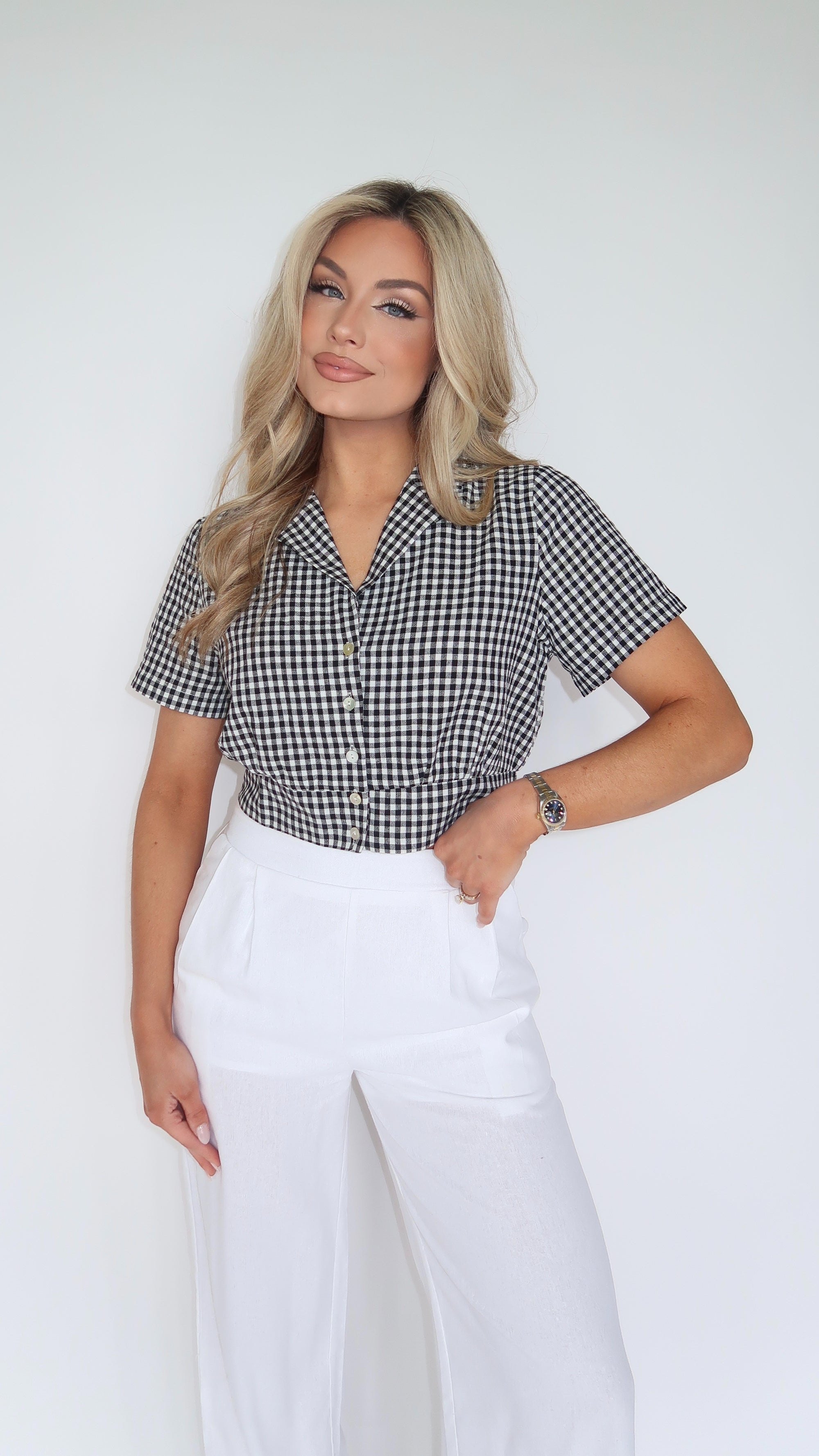 WIN DIXIE COLLARD GINGHAM TOP