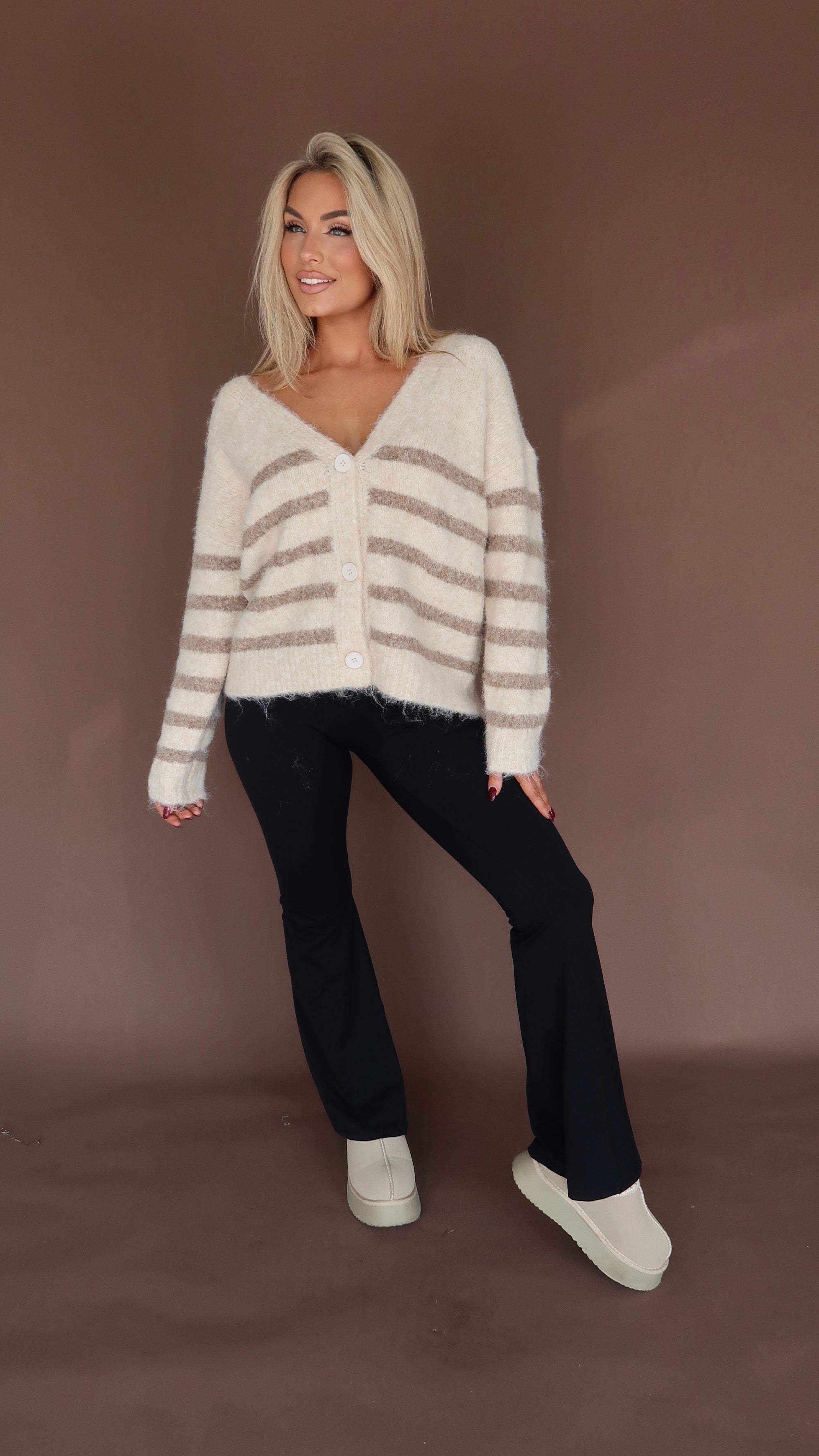 OAKLEY STRIPED CARDIGAN CREAM/TAUPE