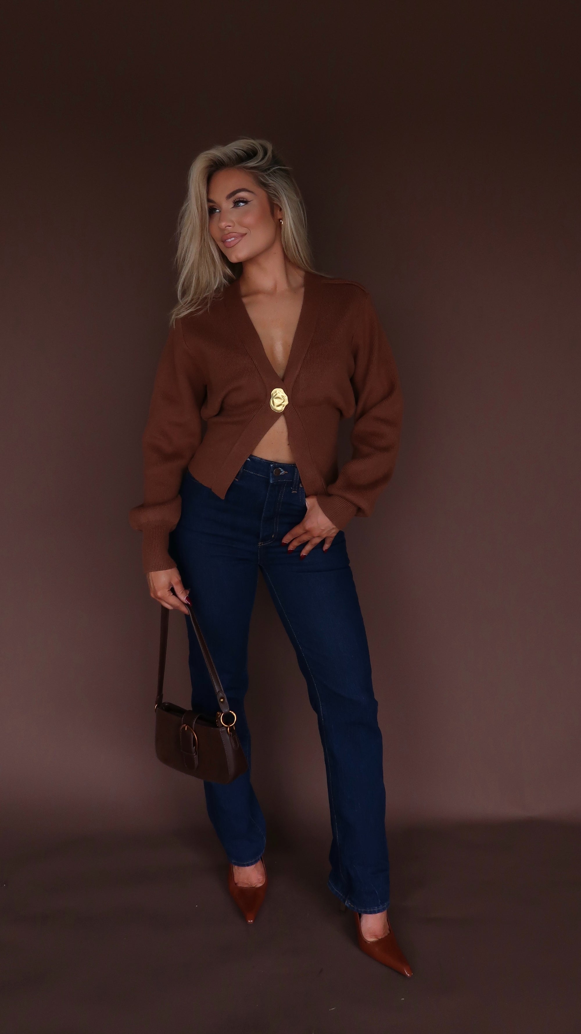 MACCHIATO GOLD BUTTON CARDIGAN COGNAC