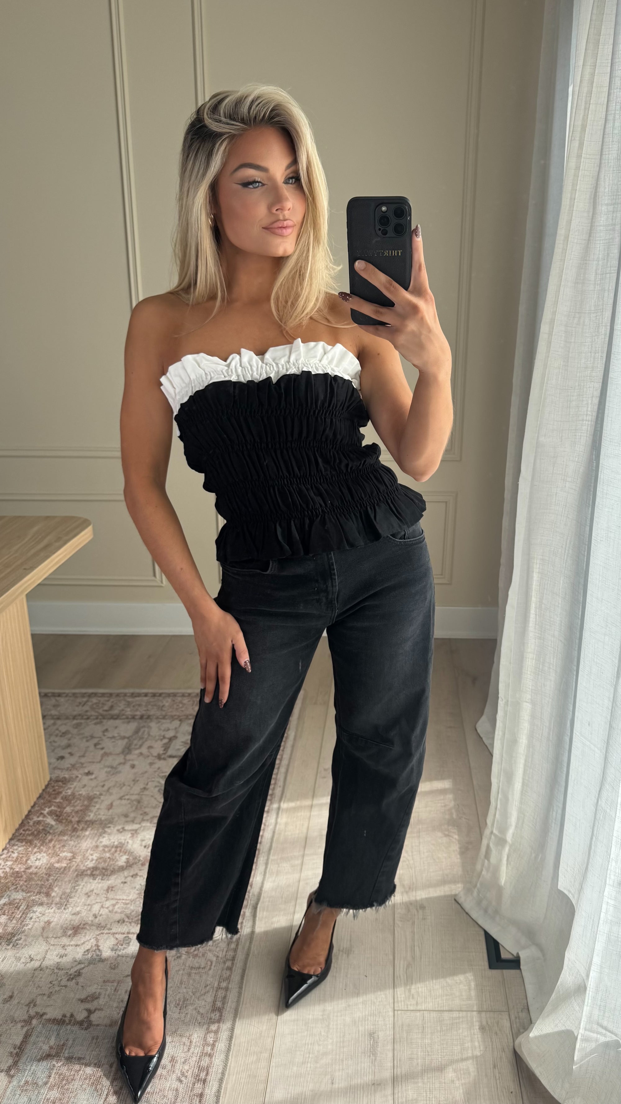 CLASSIC CONTRAST RUCHED STRAPLESS TOP