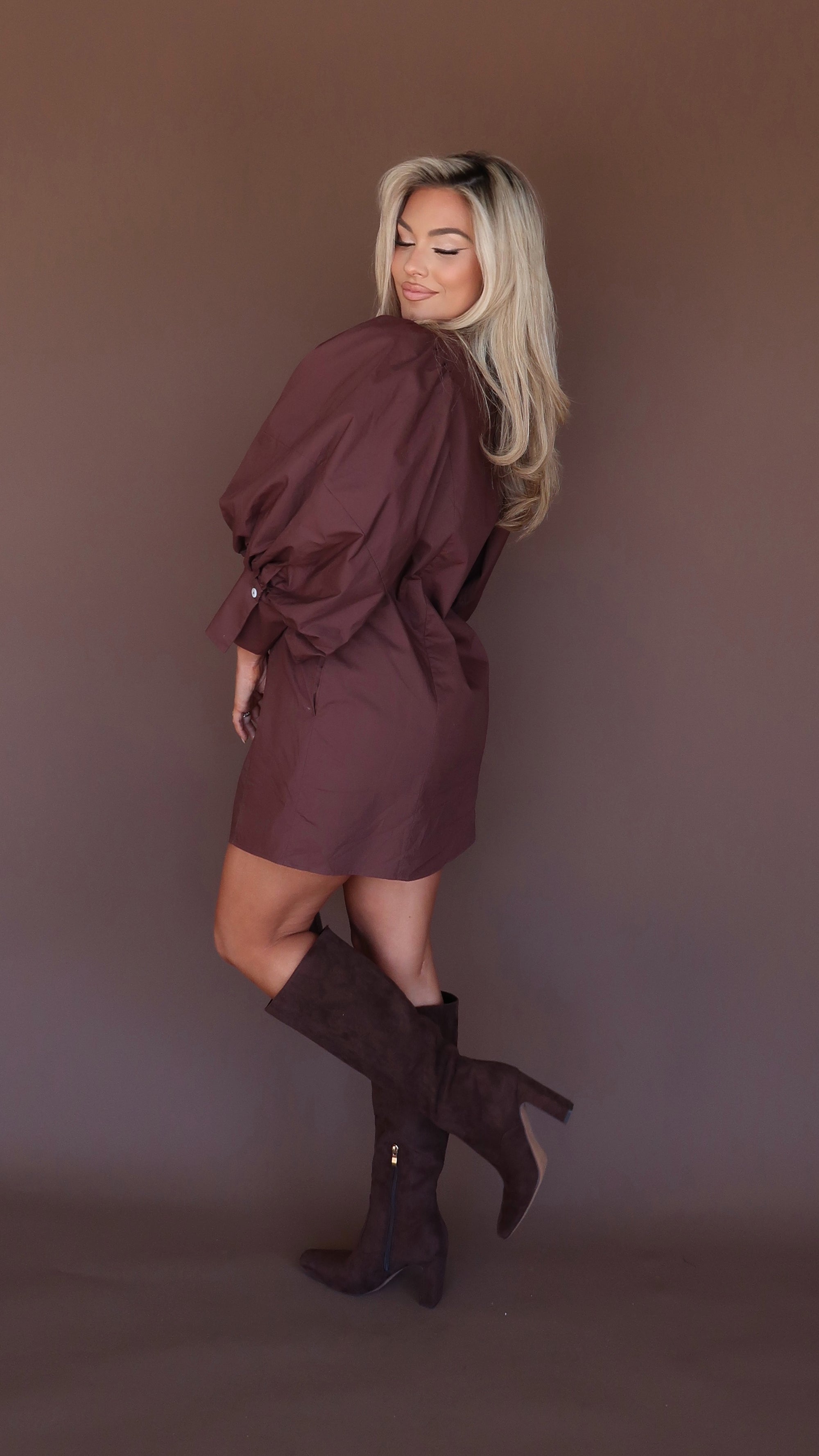 NOVEMBER PUFF SLEEVE DRESS MAPLE