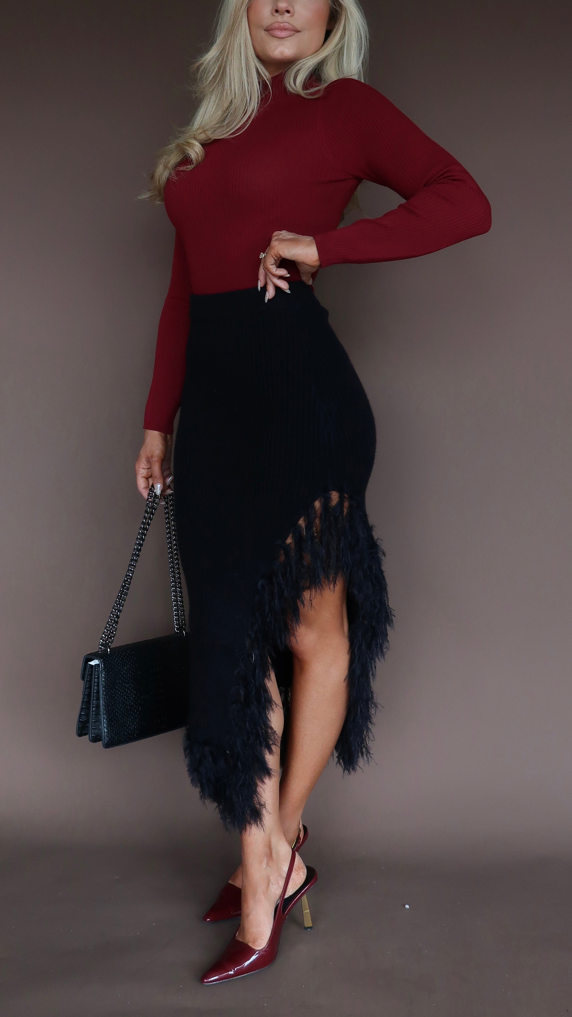 FARAH FRINGE KNIT MAXI SKIRT